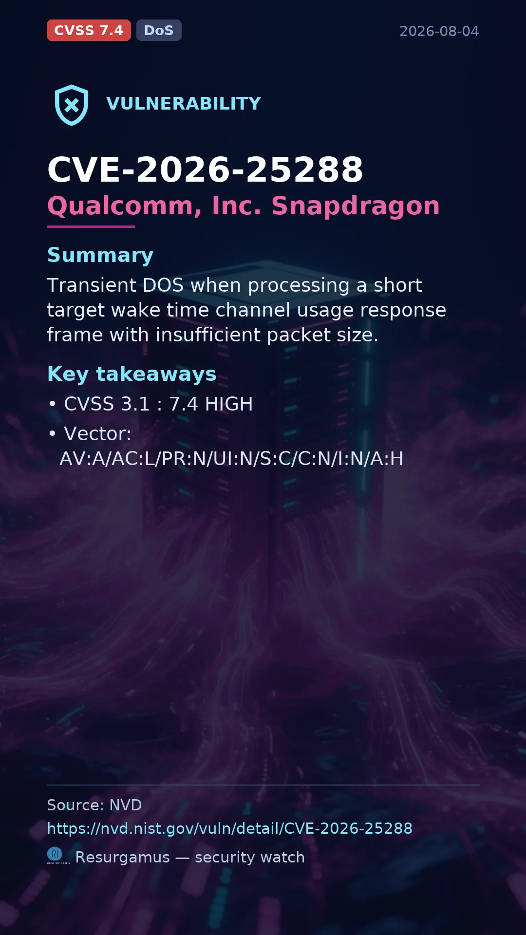 CVE-2026-25288 Qualcomm, Inc. Snapdragon Vulnerability