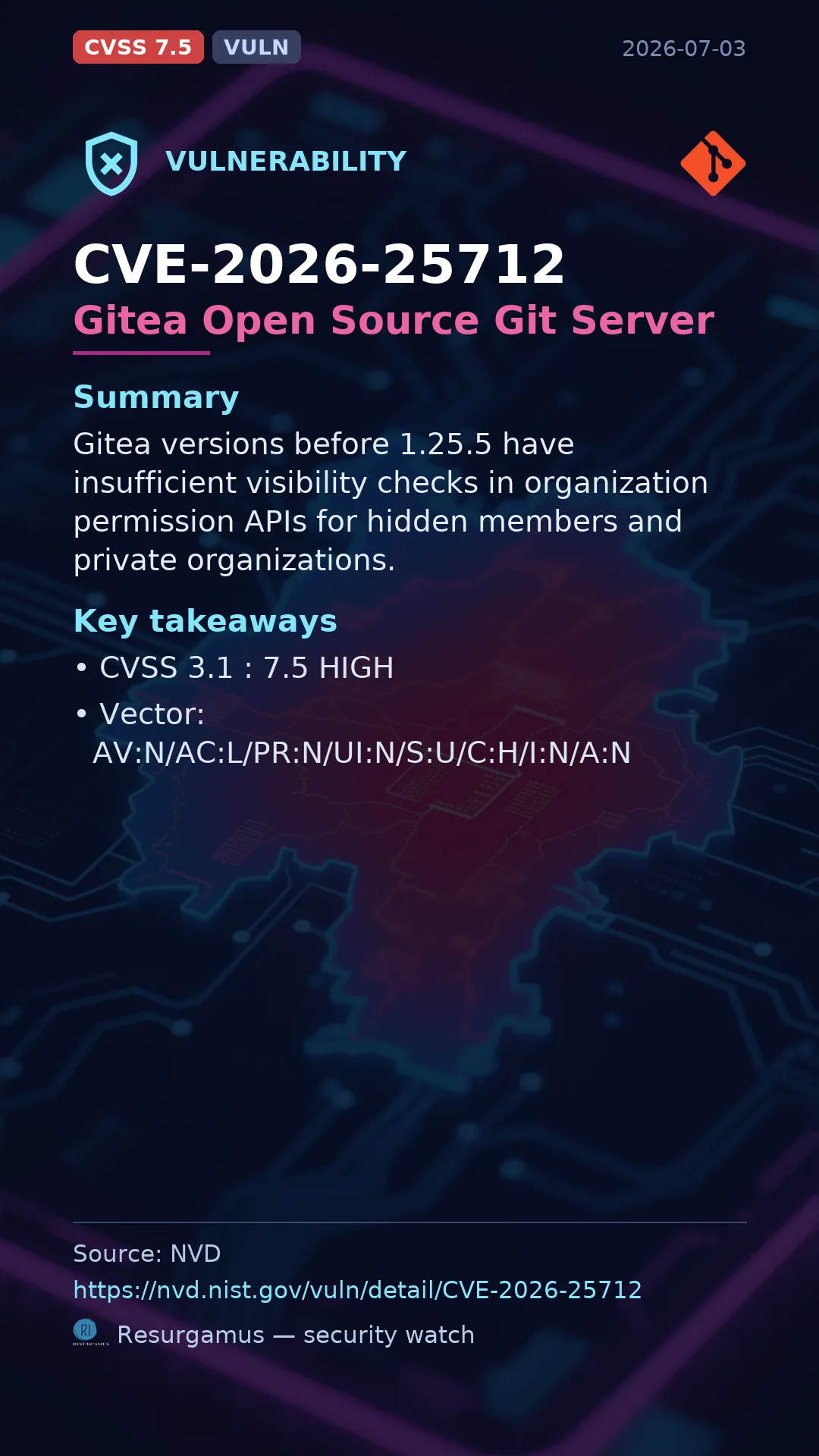 CVE-2026-25712 Gitea Open Source Git Server Vulnerability