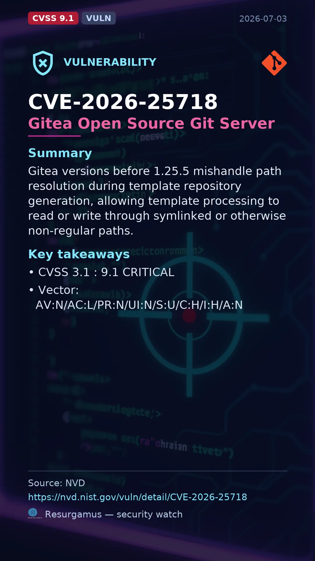 CVE-2026-25718 Gitea Open Source Git Server Vulnerability