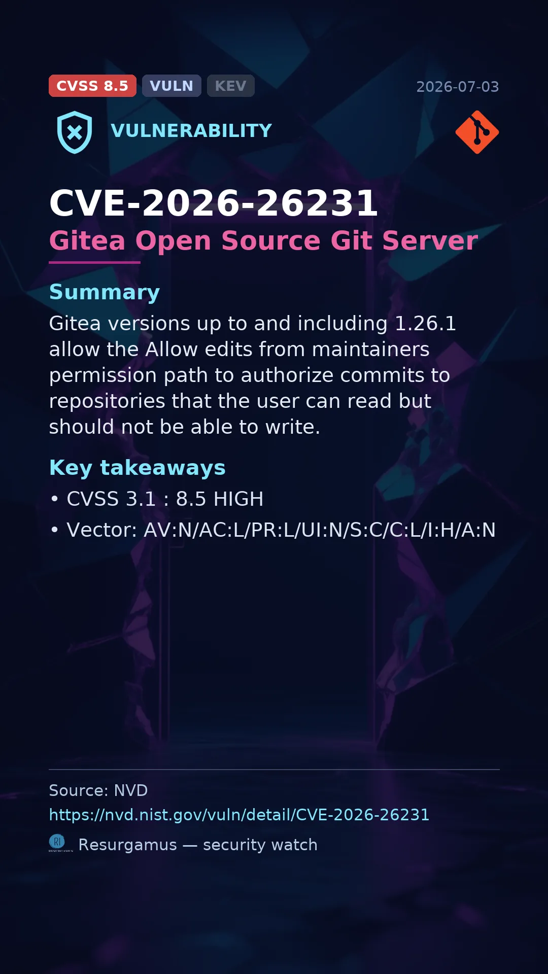 CVE-2026-26231 Gitea Open Source Git Server Vulnerability