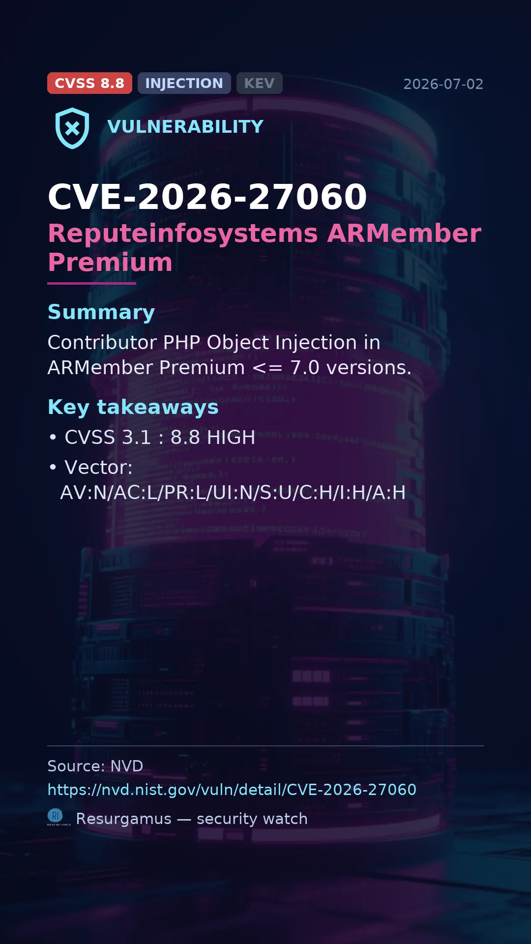 CVE-2026-27060 Reputeinfosystems ARMember Premium Vulnerability
