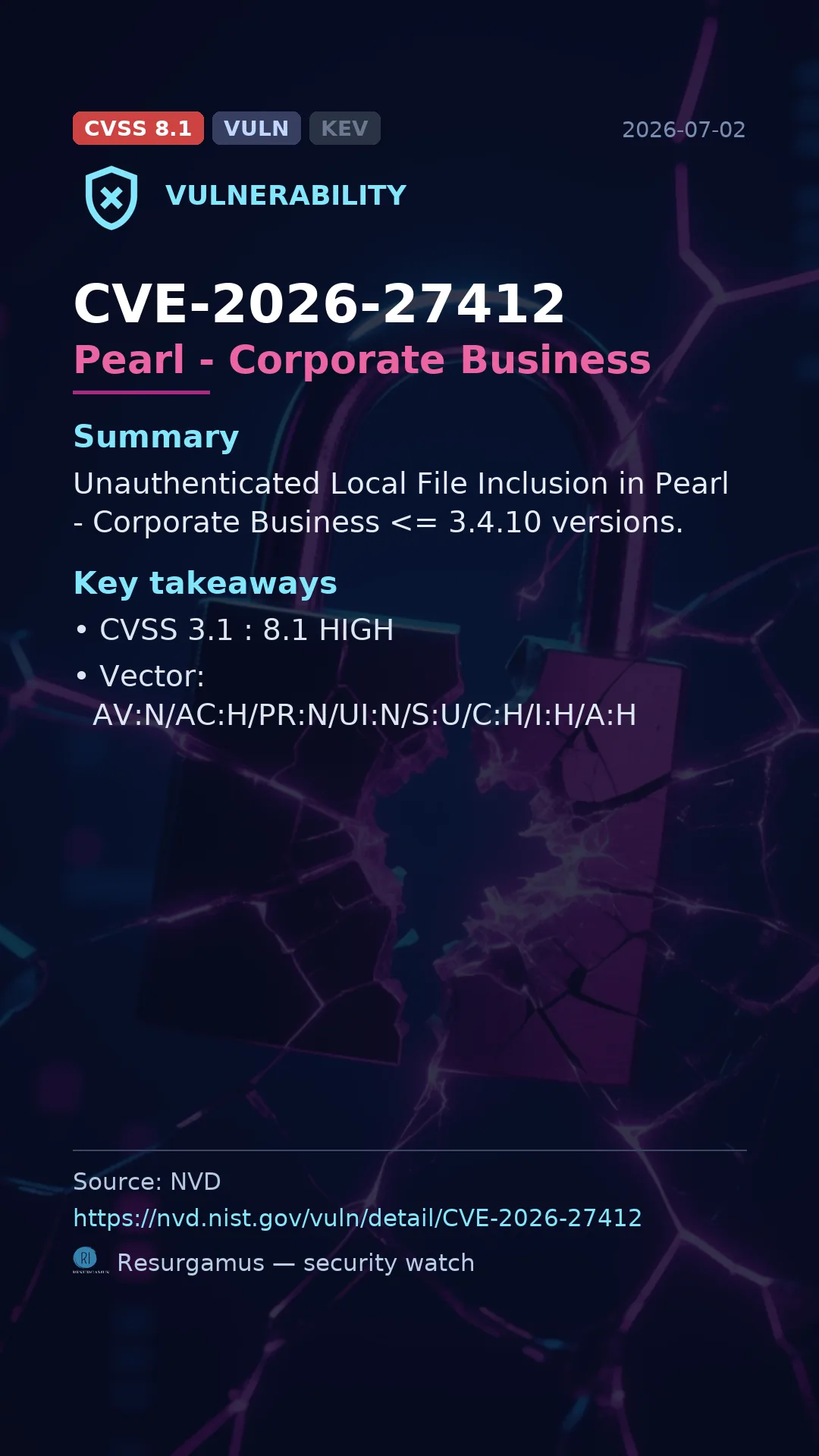 CVE-2026-27412 Pearl - Corporate Business Vulnerability