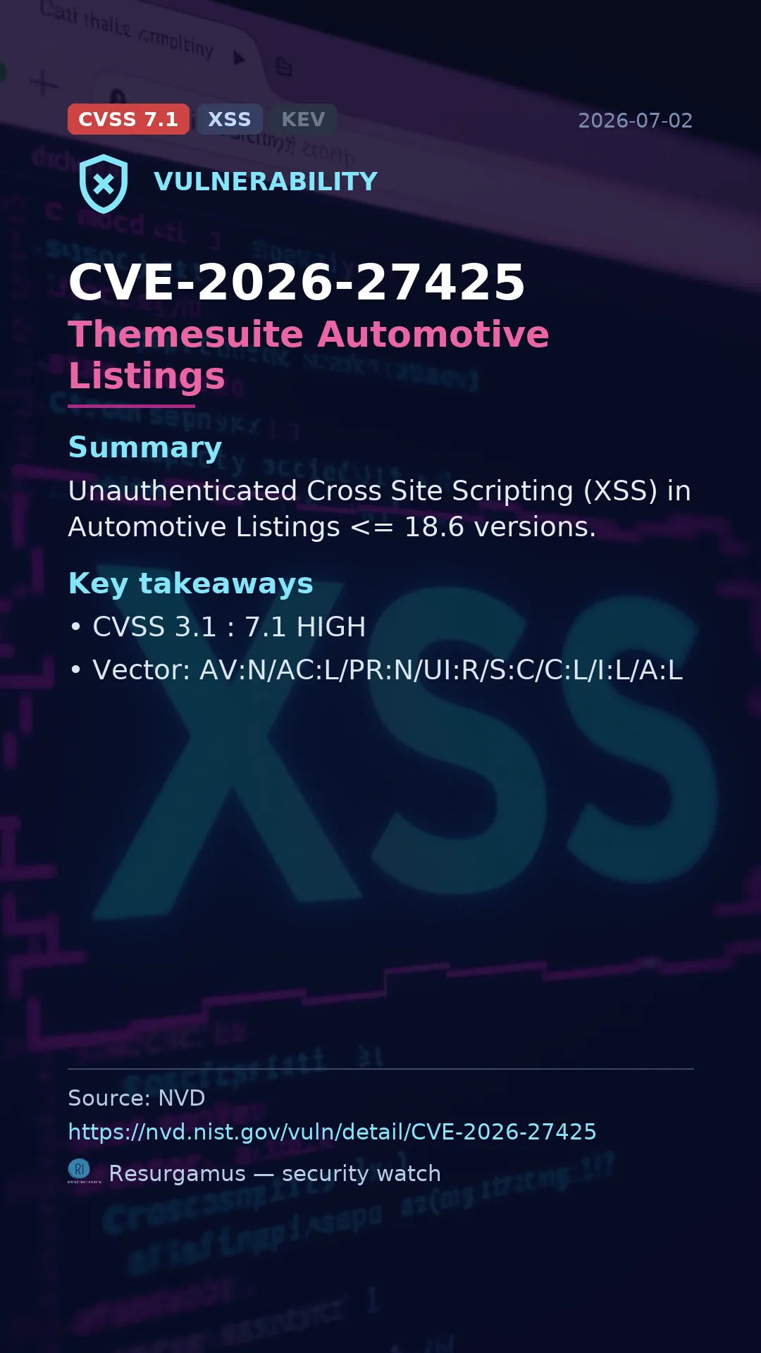CVE-2026-27425 Themesuite Automotive Listings Vulnerability