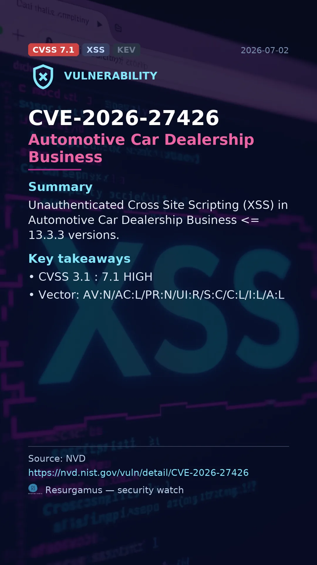CVE-2026-27426 Automotive Car Dealership Business Vulnerability