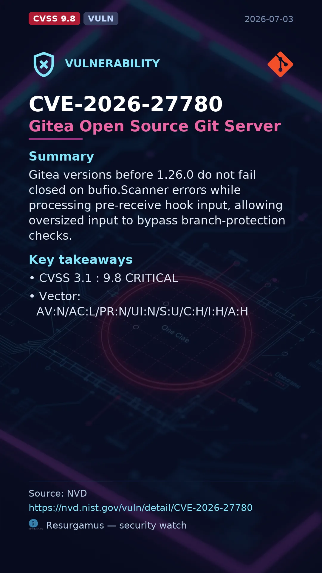 CVE-2026-27780 Gitea Open Source Git Server Vulnerability