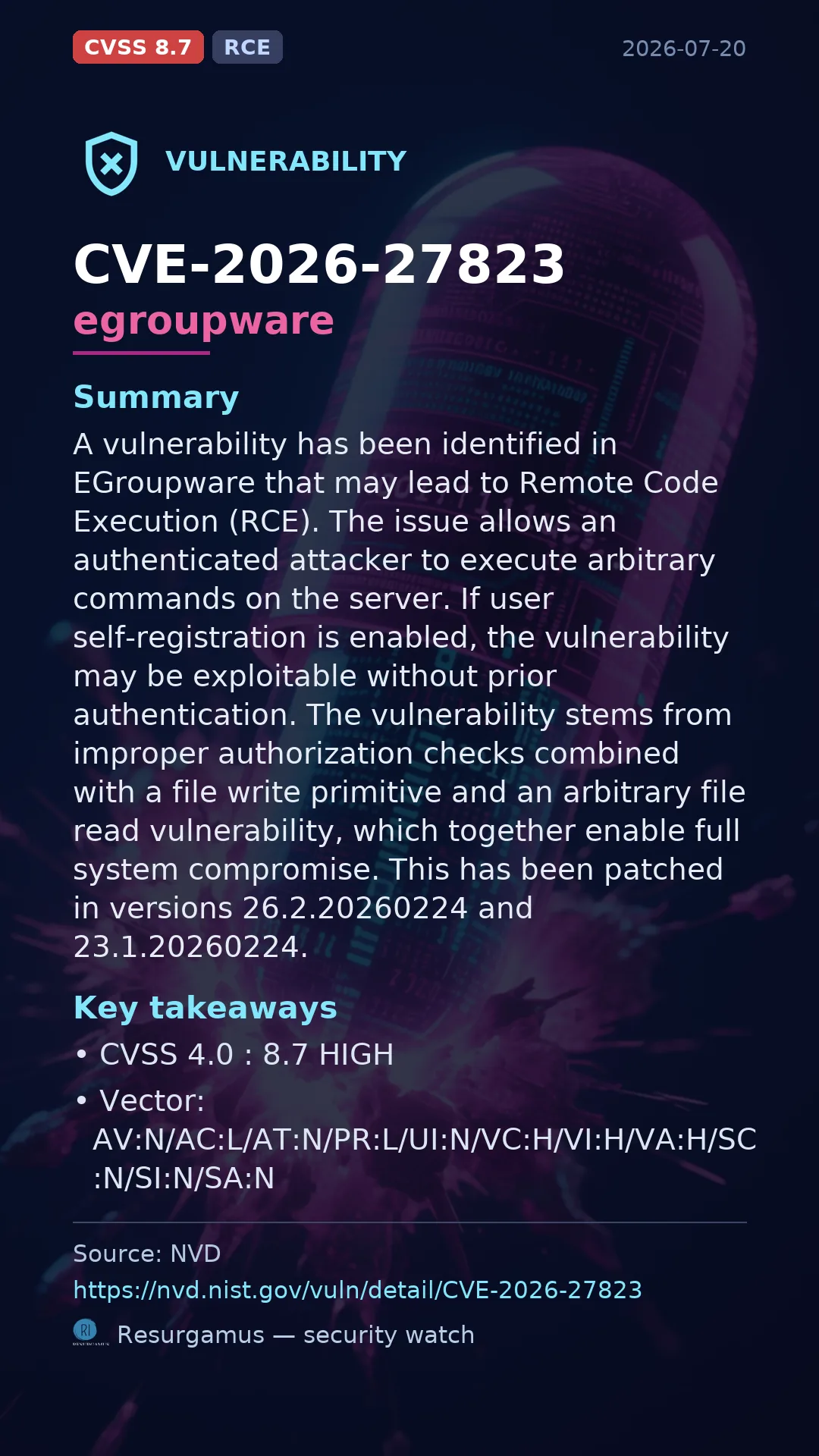 CVE-2026-27823 egroupware Vulnerability