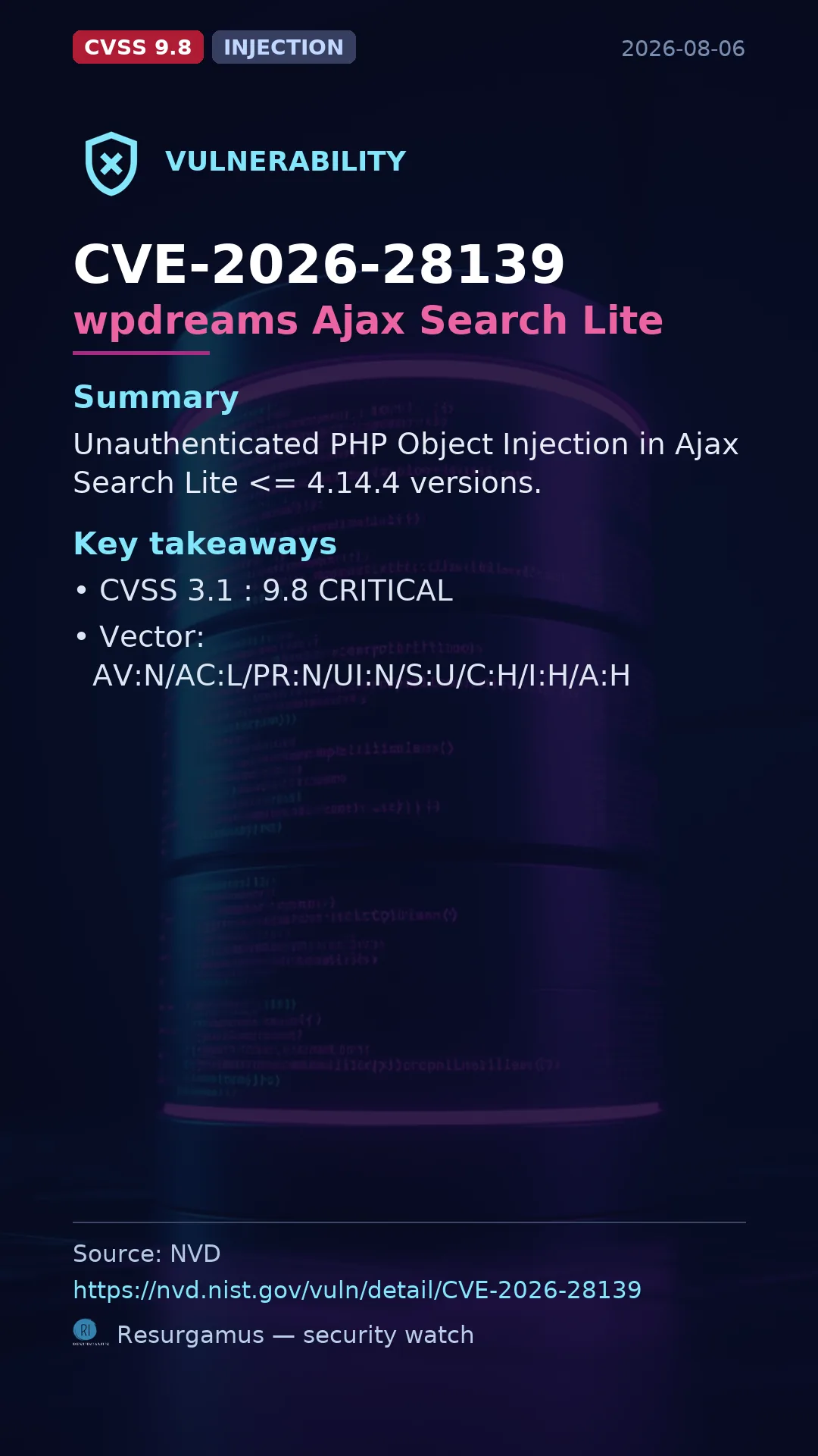 CVE-2026-28139 wpdreams Ajax Search Lite Vulnerability