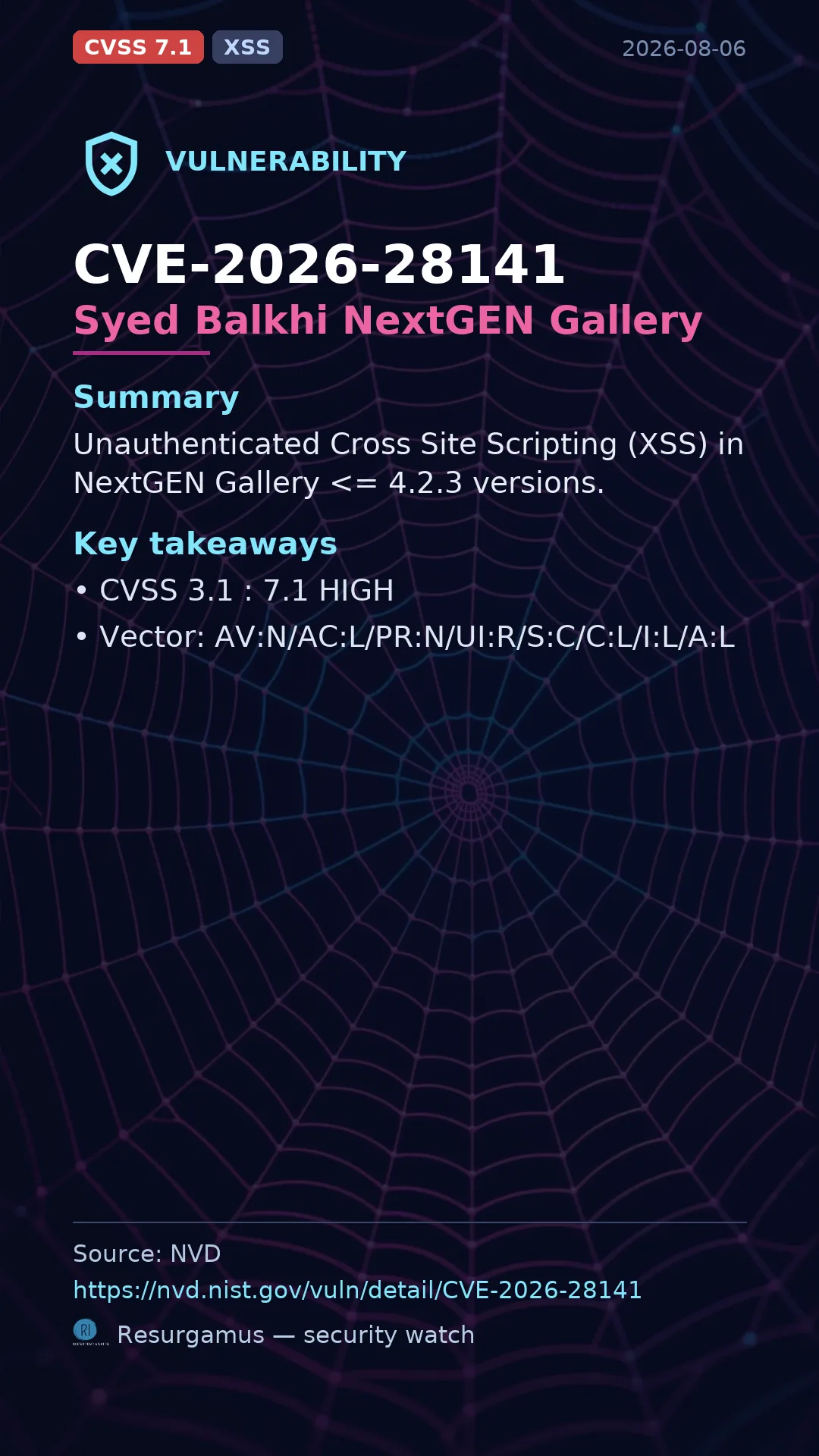 CVE-2026-28141 Syed Balkhi NextGEN Gallery Vulnerability