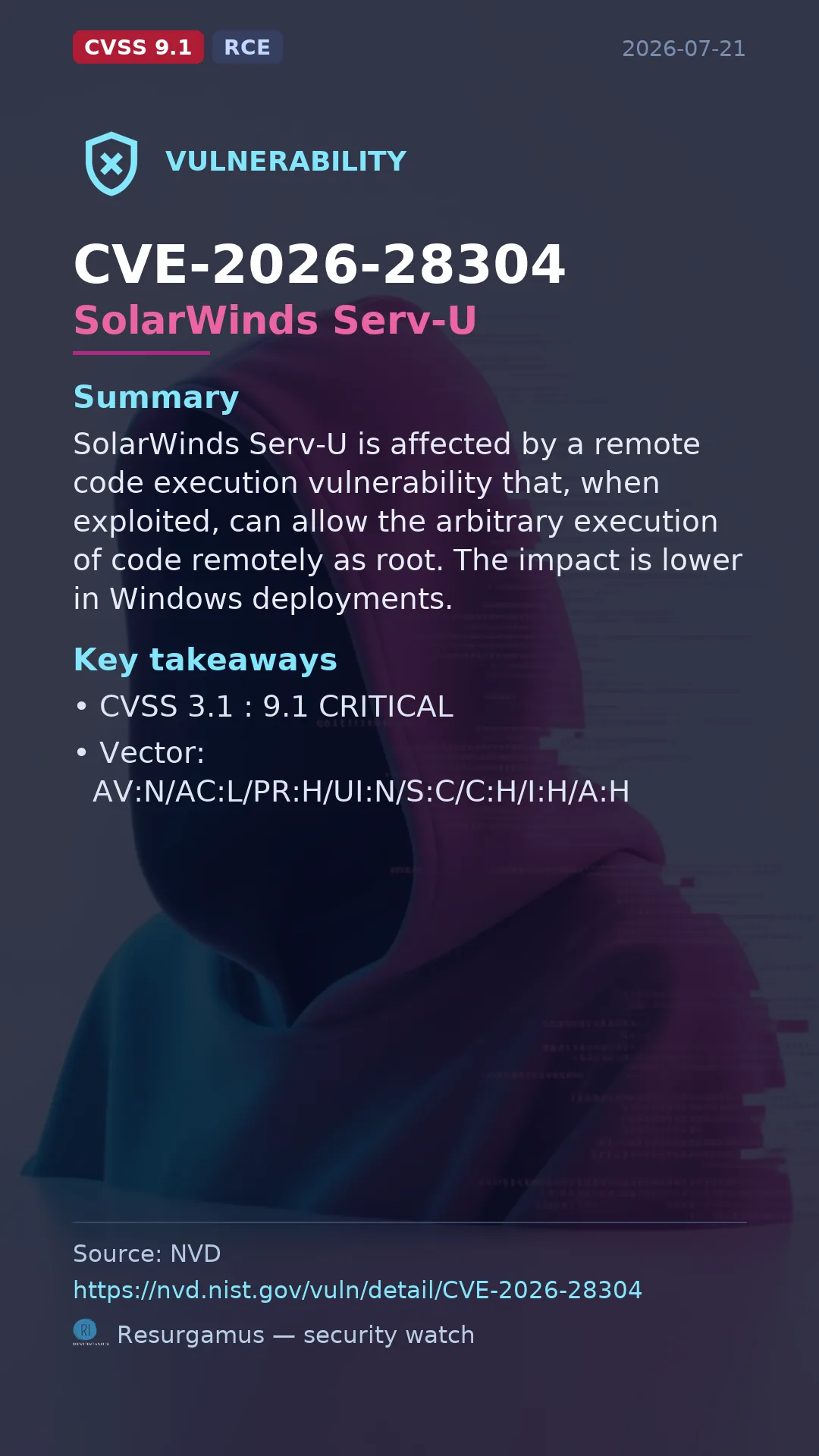 CVE-2026-28304 SolarWinds Serv-U Vulnerability