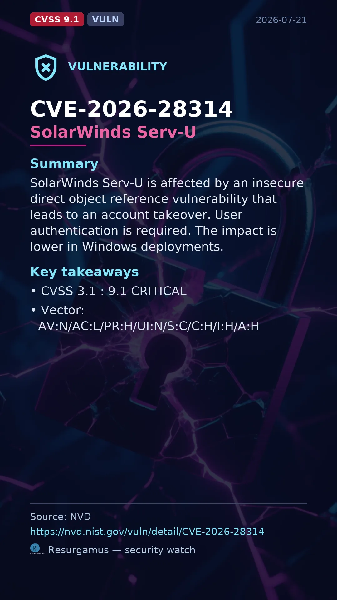 CVE-2026-28314 SolarWinds Serv-U Vulnerability