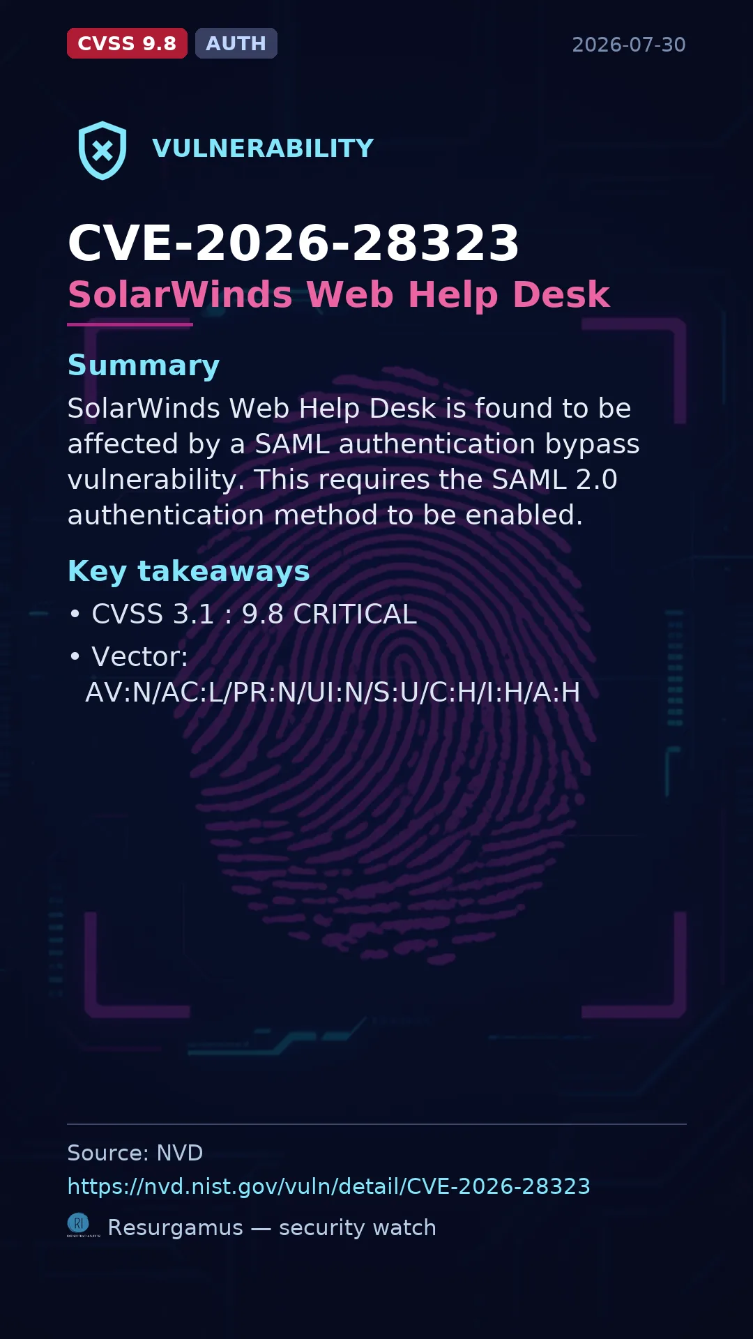 CVE-2026-28323 SolarWinds Web Help Desk Vulnerability