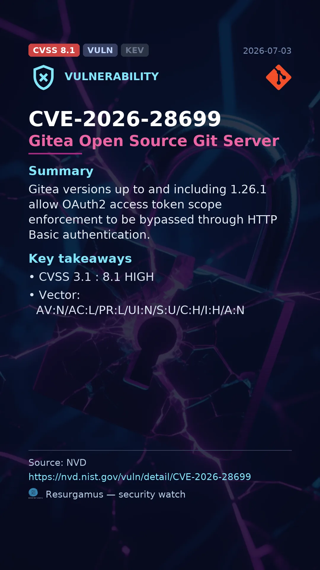 CVE-2026-28699 Gitea Open Source Git Server Vulnerability