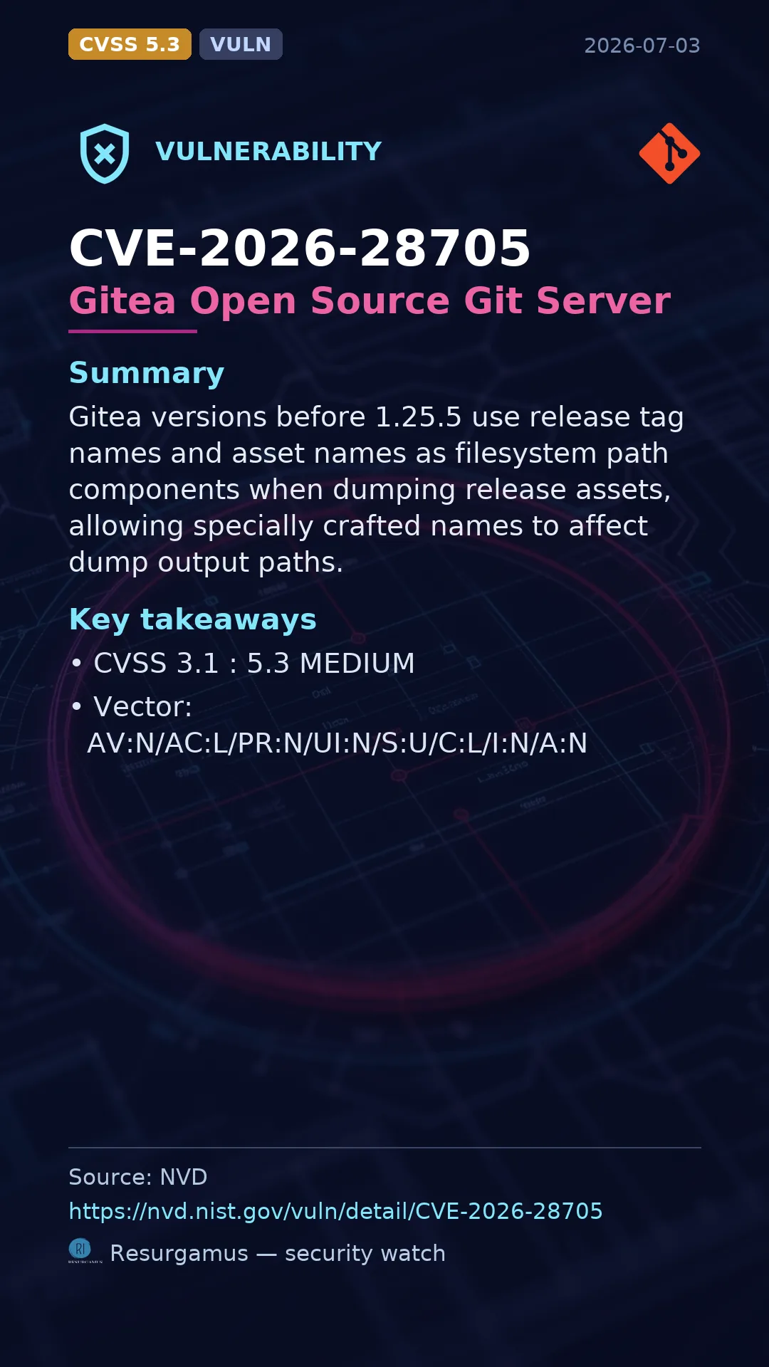CVE-2026-28705 Gitea Open Source Git Server Vulnerability