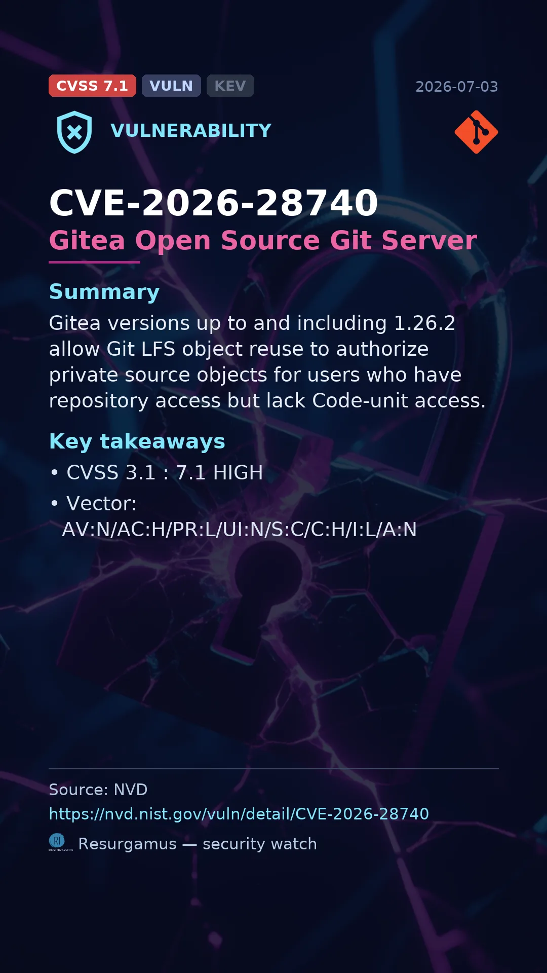 CVE-2026-28740 Gitea Open Source Git Server Vulnerability
