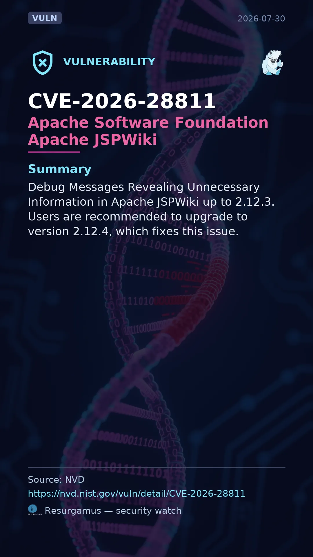 CVE-2026-28811 Apache Software Foundation Apache JSPWiki Vulnerability
