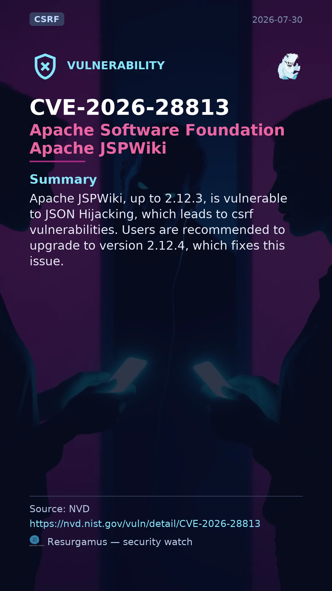 CVE-2026-28813 Apache Software Foundation Apache JSPWiki Vulnerability