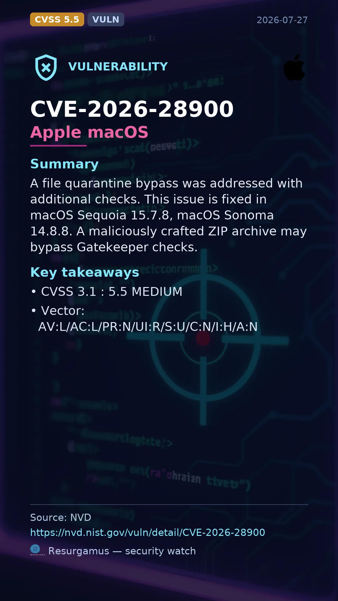 CVE-2026-28900 Apple macOS Vulnerability