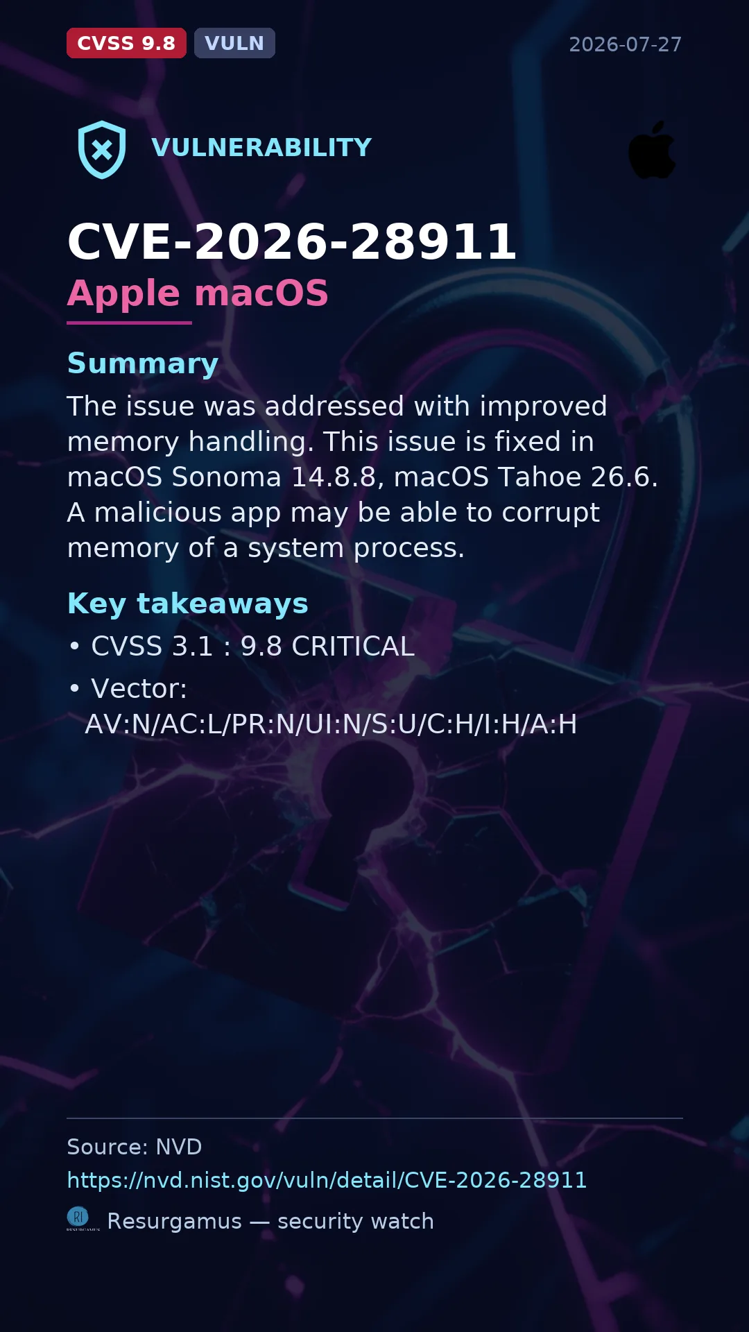CVE-2026-28911 Apple macOS Vulnerability