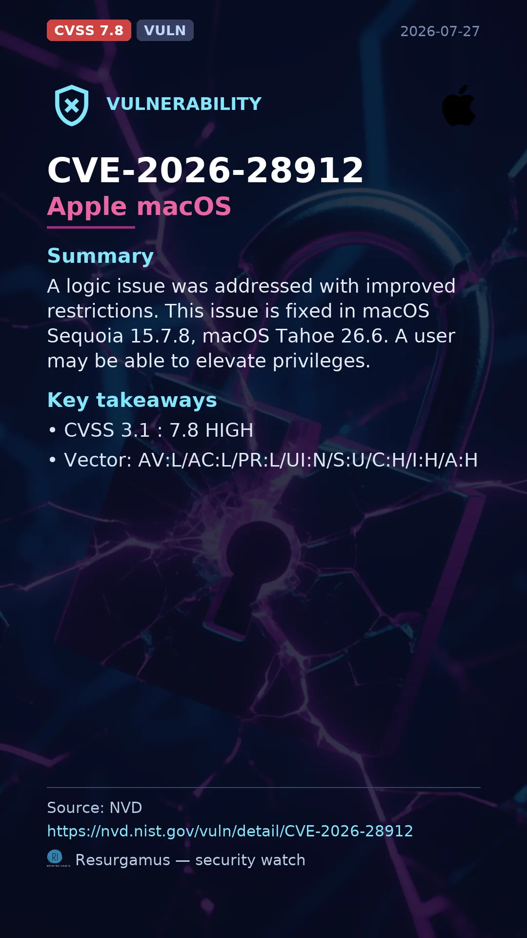 CVE-2026-28912 Apple macOS Vulnerability