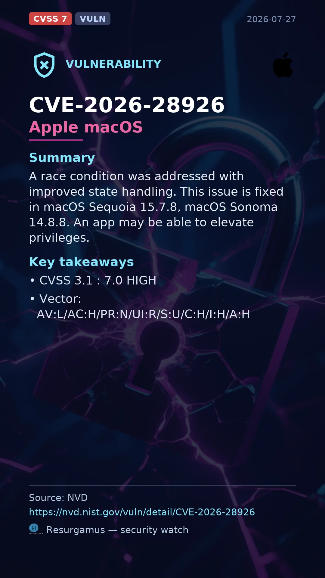 CVE-2026-28926 Apple macOS Vulnerability