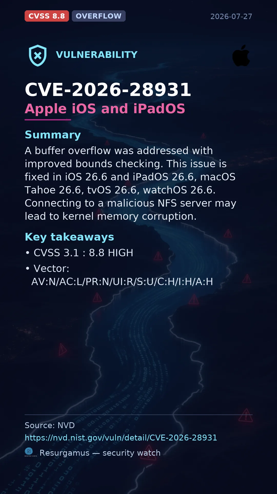 CVE-2026-28931 Apple iOS and iPadOS Vulnerability