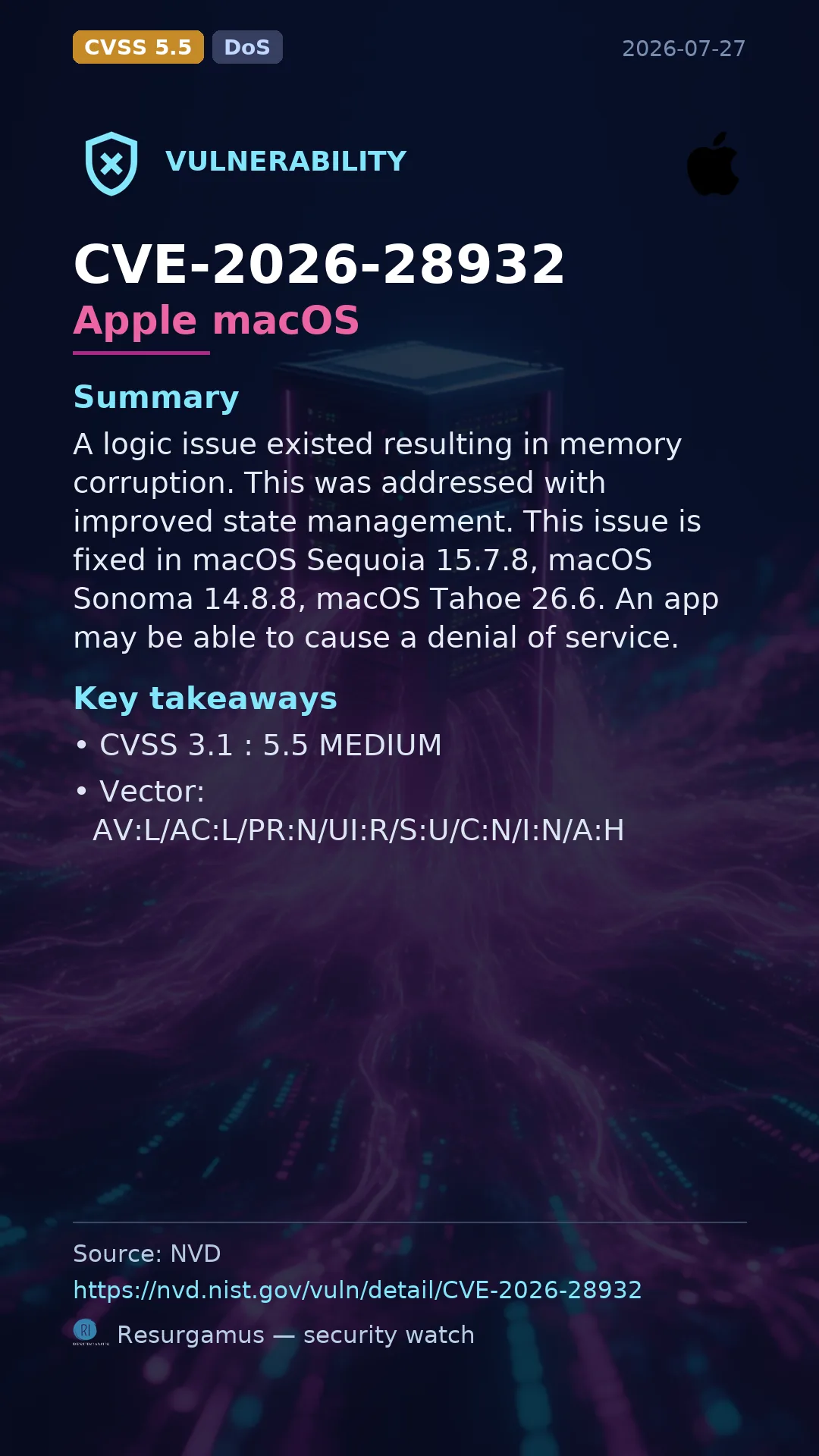 CVE-2026-28932 Apple macOS Vulnerability