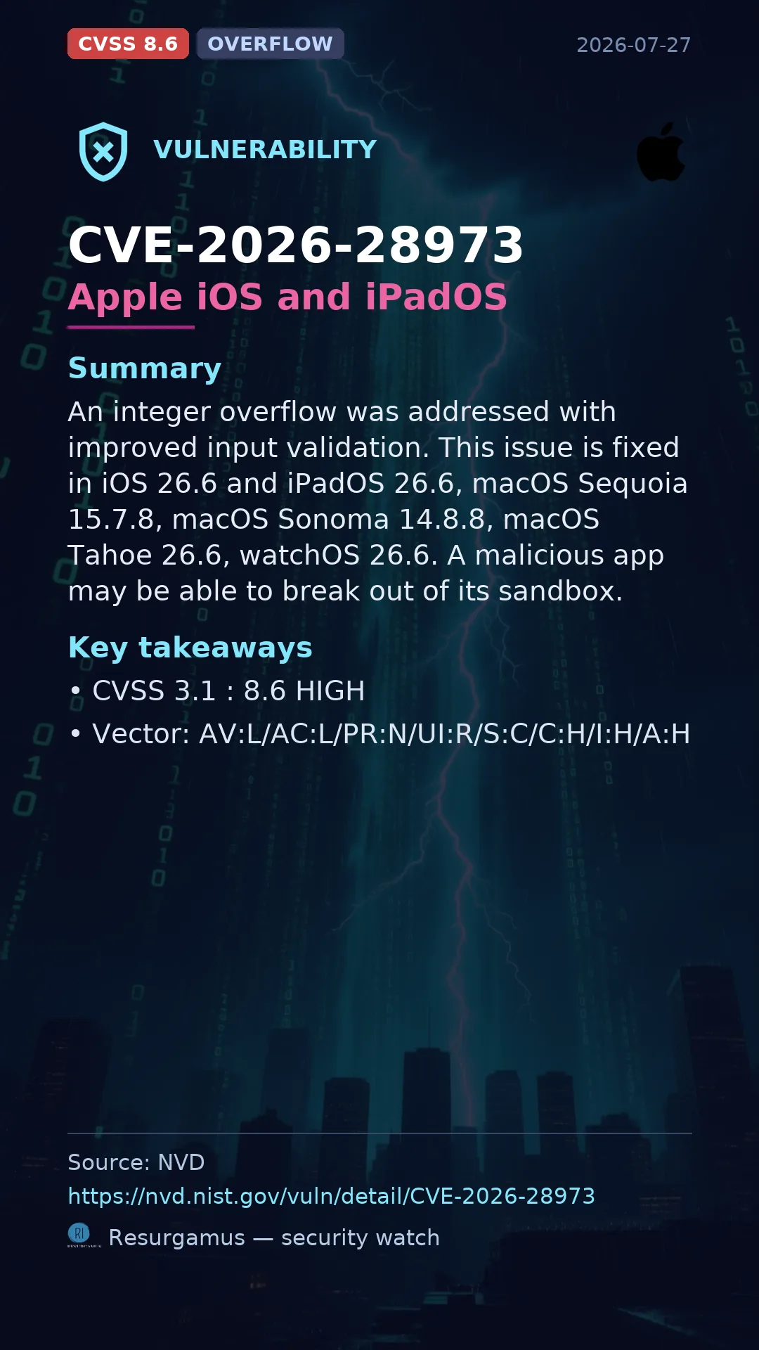 CVE-2026-28973 Apple iOS and iPadOS Vulnerability