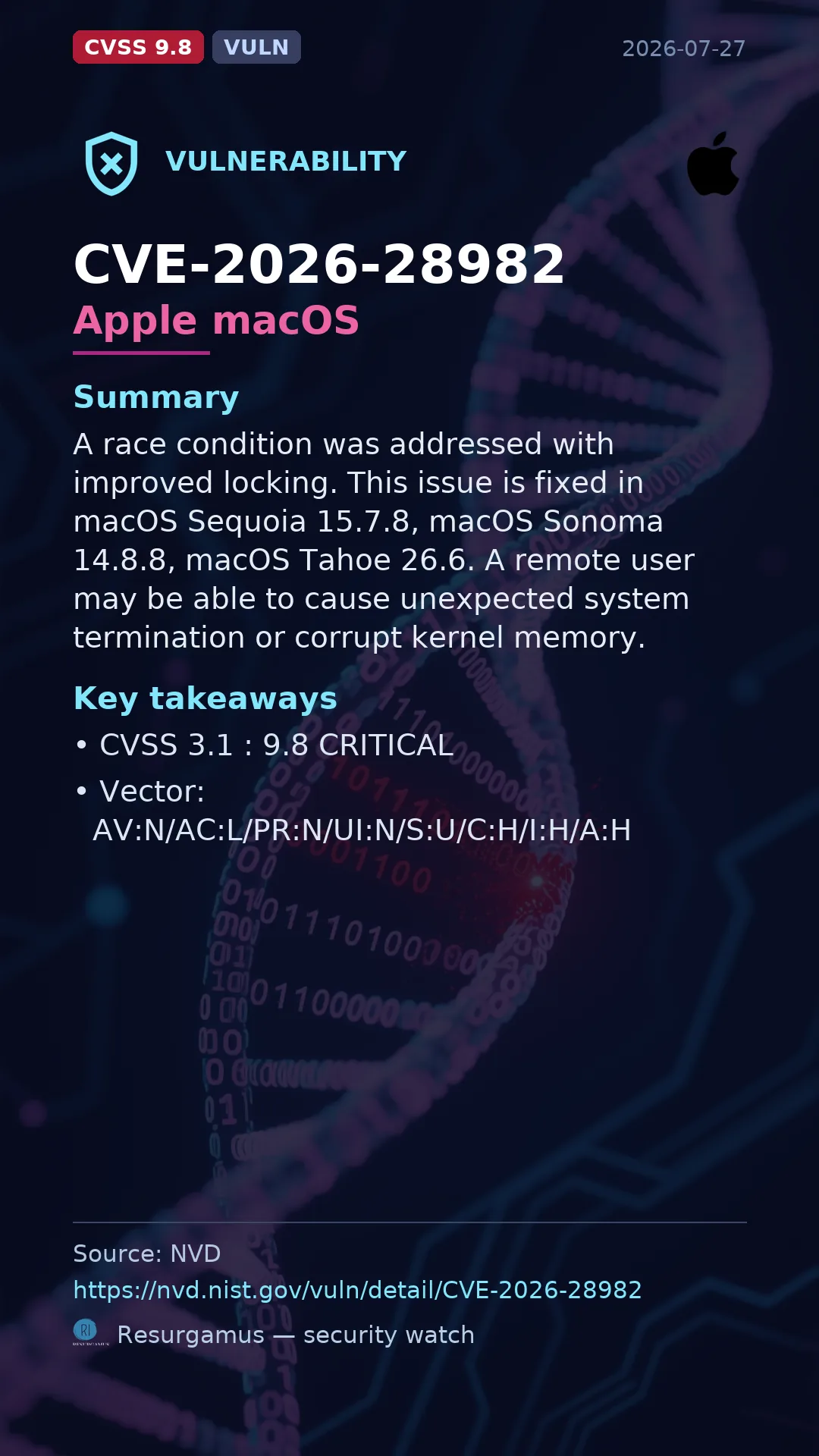 CVE-2026-28982 Apple macOS Vulnerability