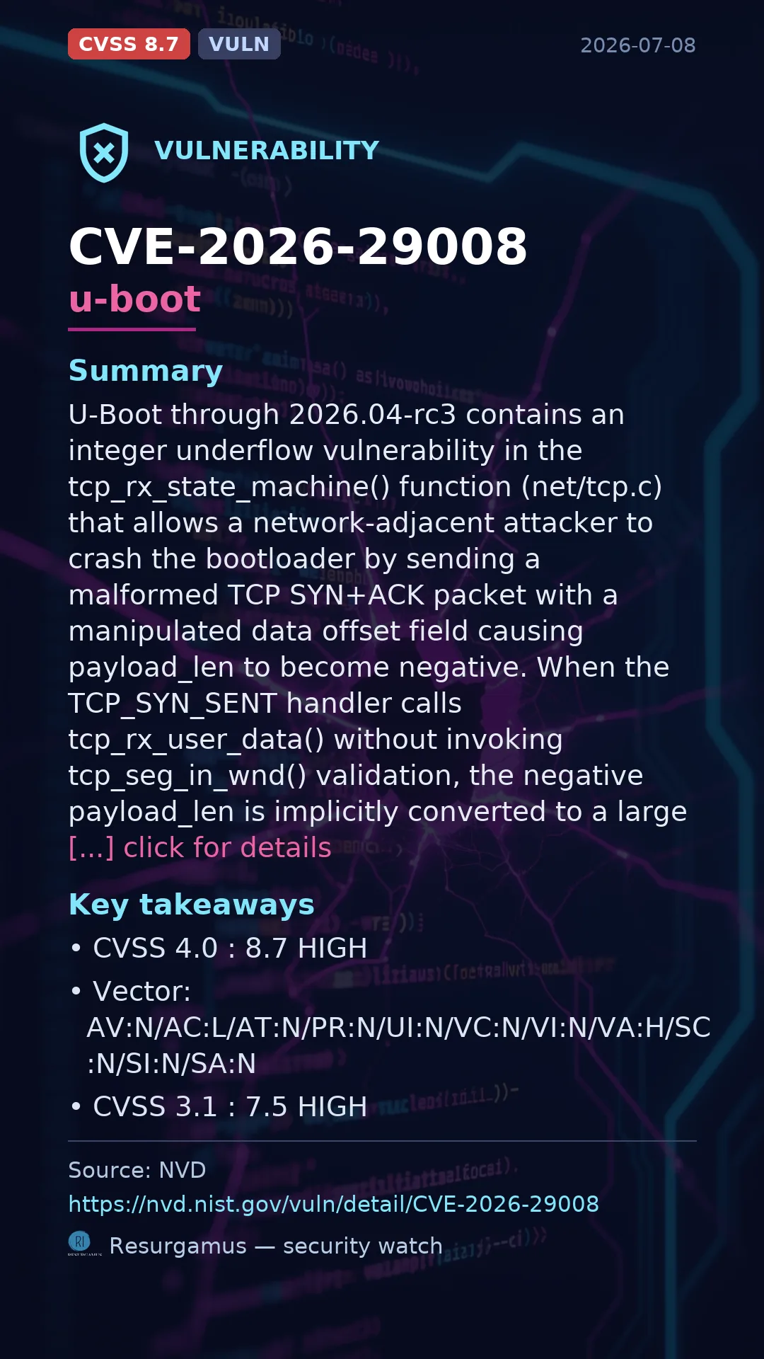 CVE-2026-29008 u-boot Vulnerability
