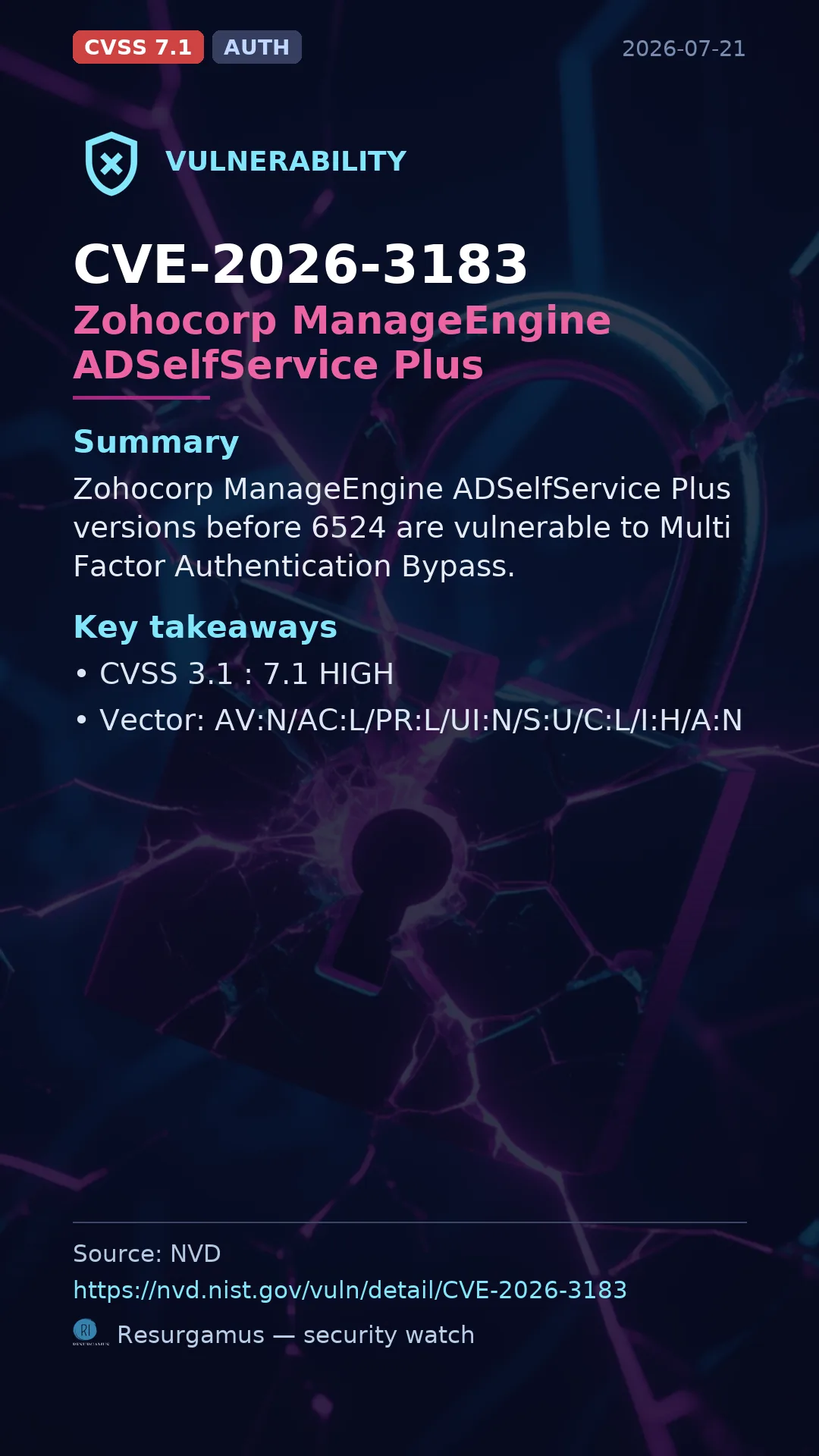 CVE-2026-3183 Zohocorp ManageEngine ADSelfService Plus Vulnerability