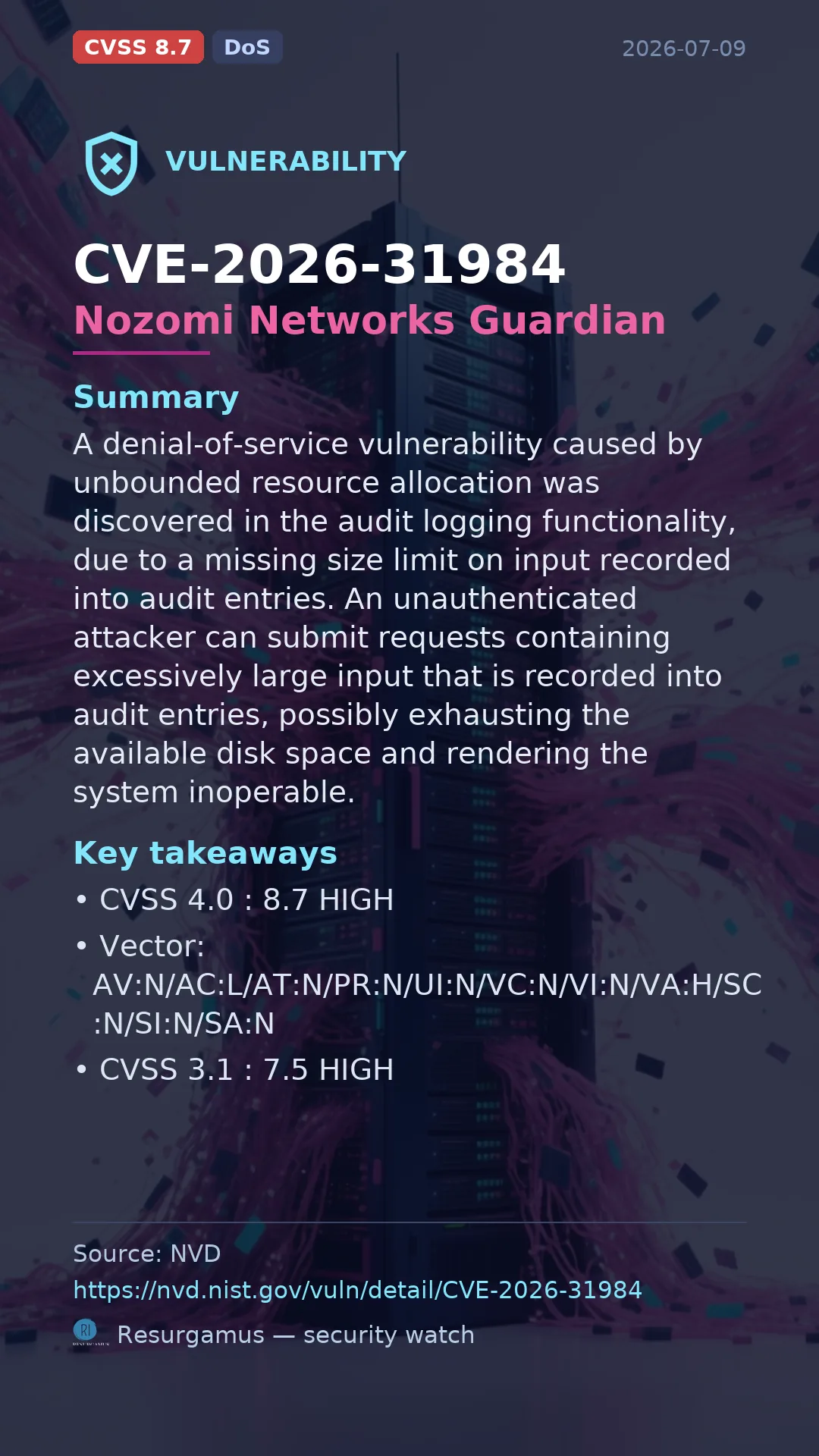 CVE-2026-31984 Nozomi Networks Guardian Vulnerability