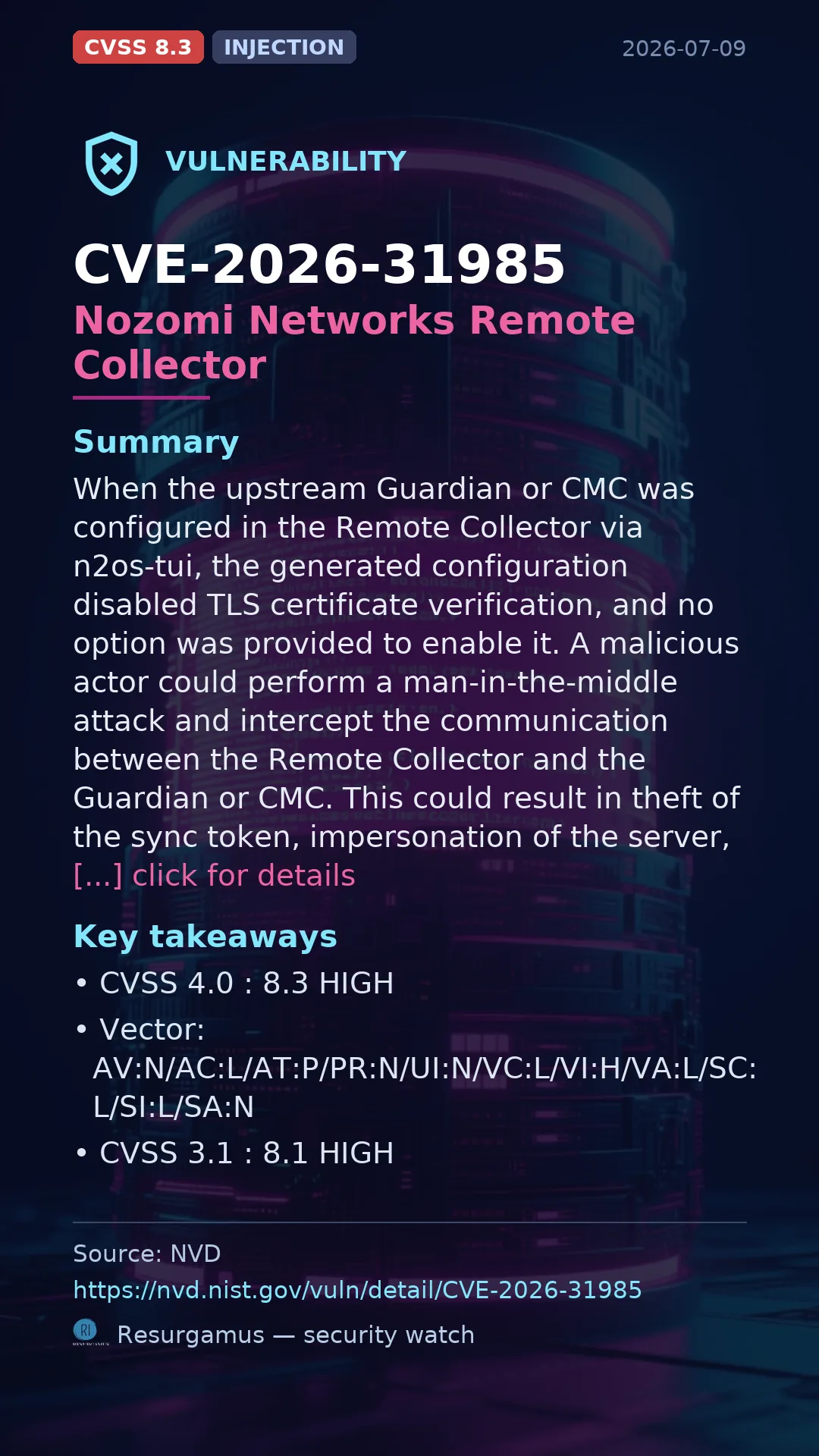 CVE-2026-31985 Nozomi Networks Remote Collector Vulnerability