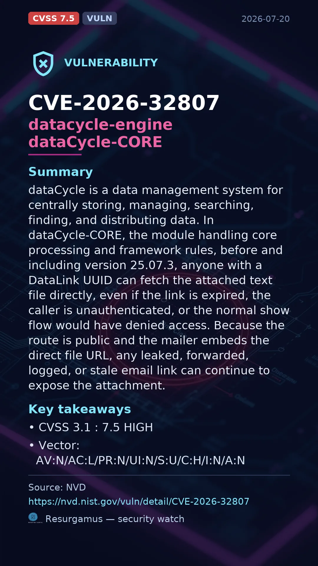 CVE-2026-32807 datacycle-engine dataCycle-CORE Vulnerability