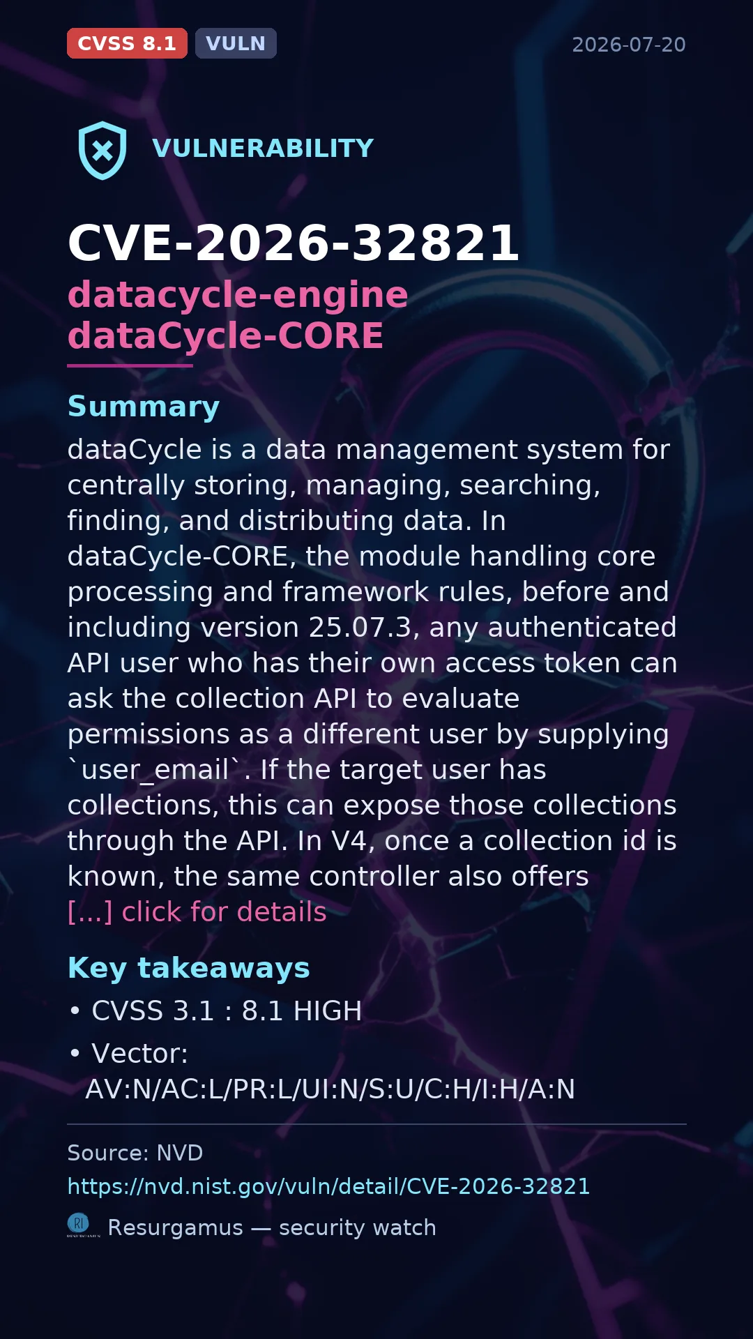 CVE-2026-32821 datacycle-engine dataCycle-CORE Vulnerability