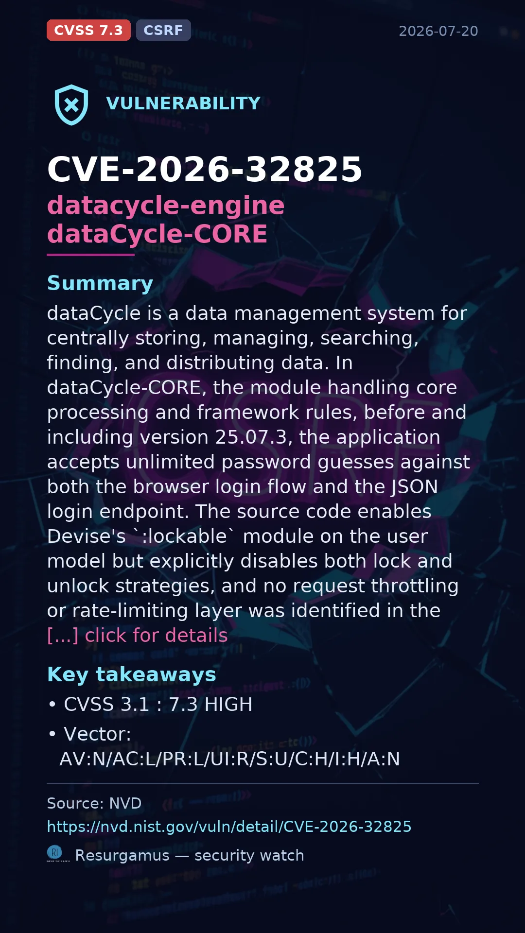 CVE-2026-32825 datacycle-engine dataCycle-CORE Vulnerability