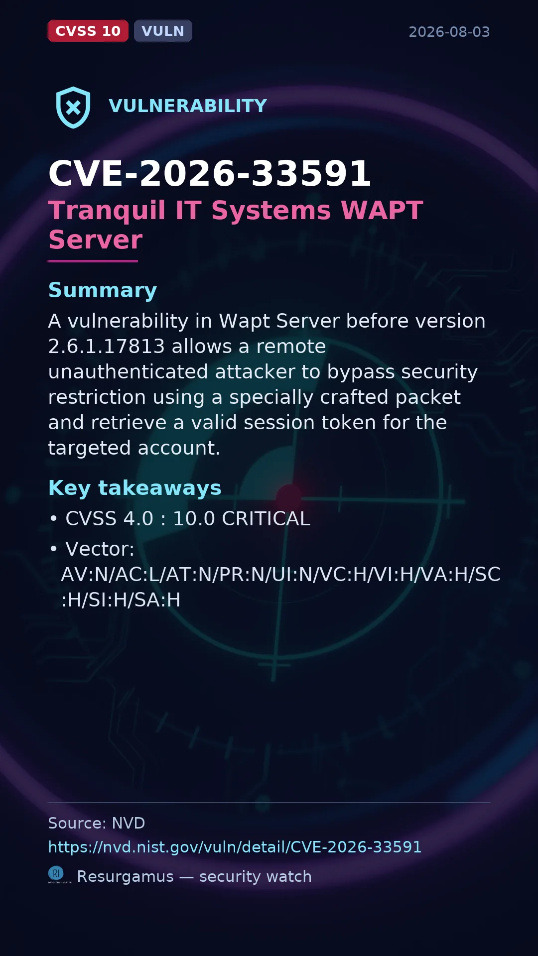 CVE-2026-33591 Tranquil IT Systems WAPT Server Vulnerability