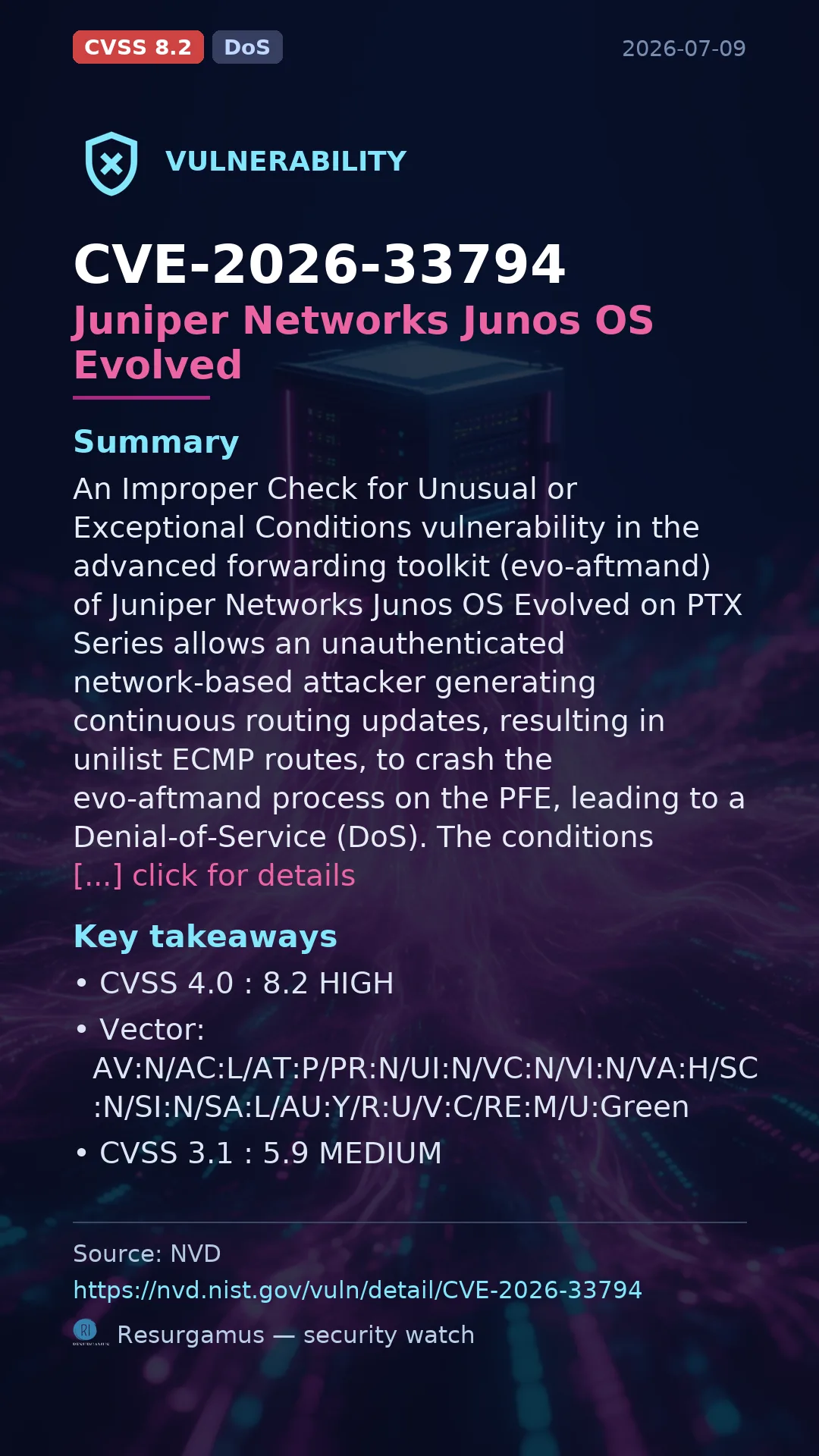 CVE-2026-33794 Juniper Networks Junos OS Evolved Vulnerability
