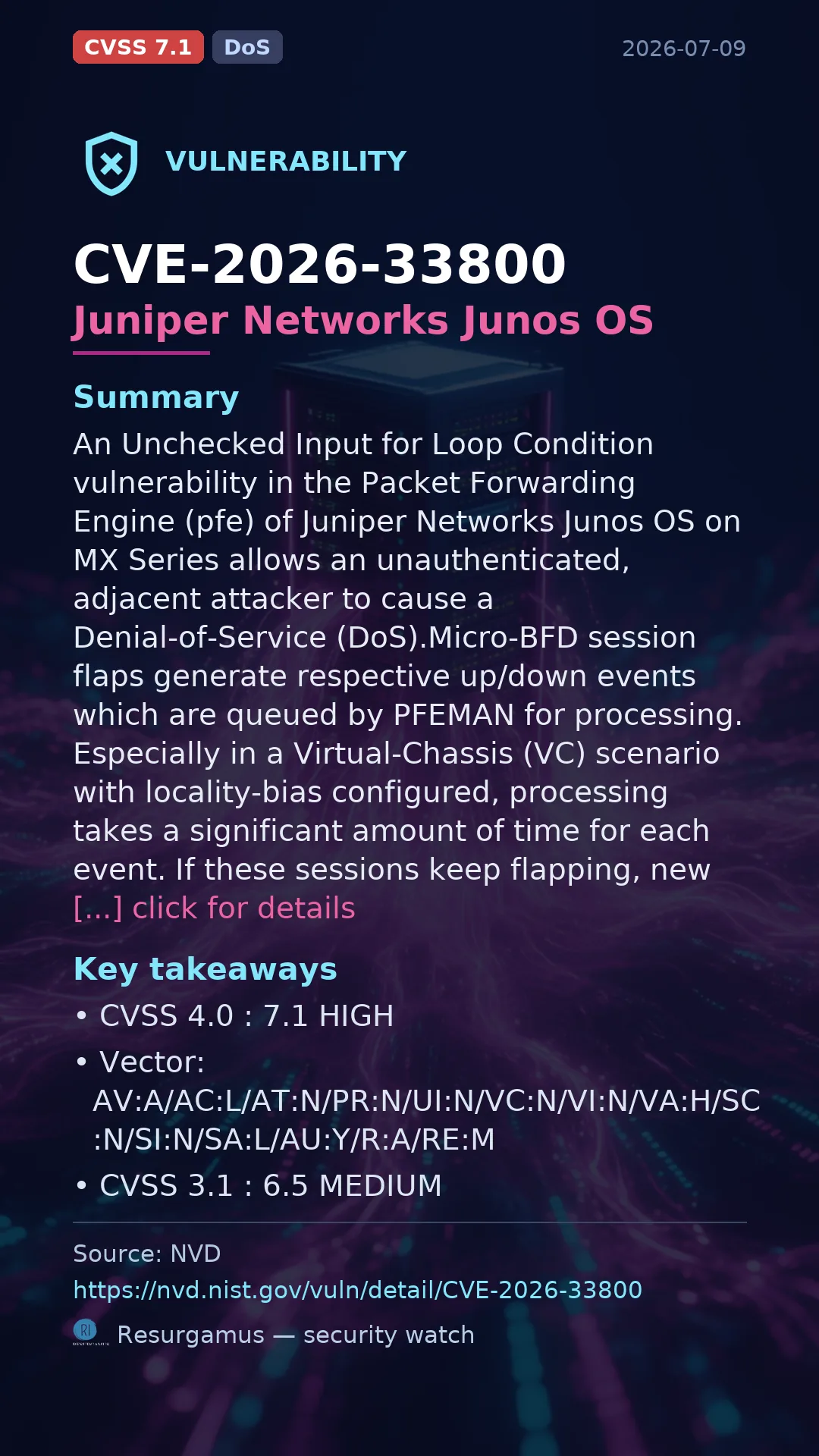 CVE-2026-33800 Juniper Networks Junos OS Vulnerability