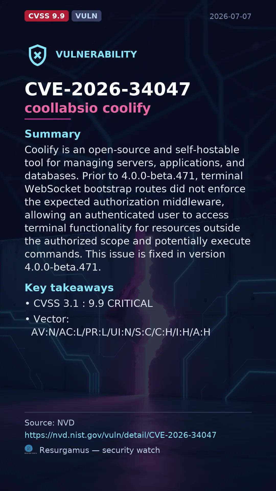 CVE-2026-34047 coollabsio coolify Vulnerability