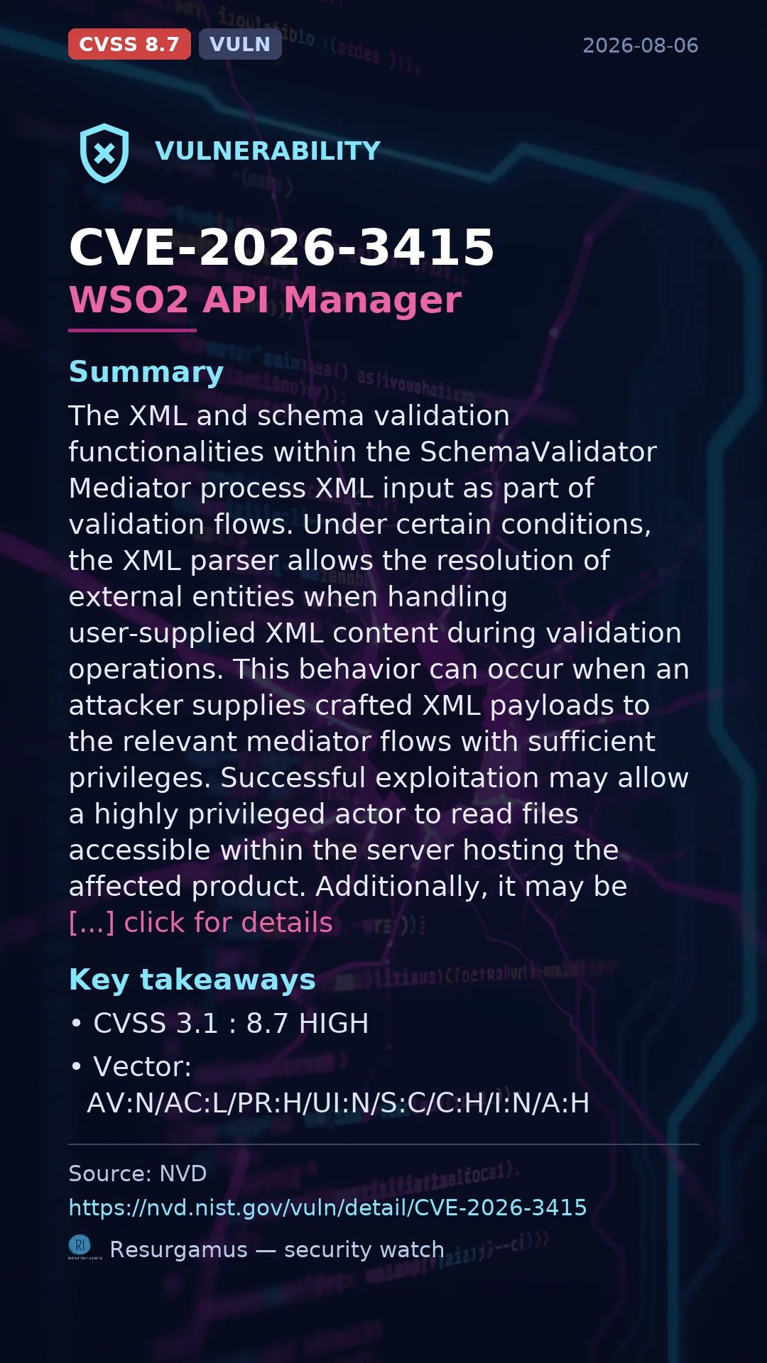 CVE-2026-3415 WSO2 API Manager Vulnerability