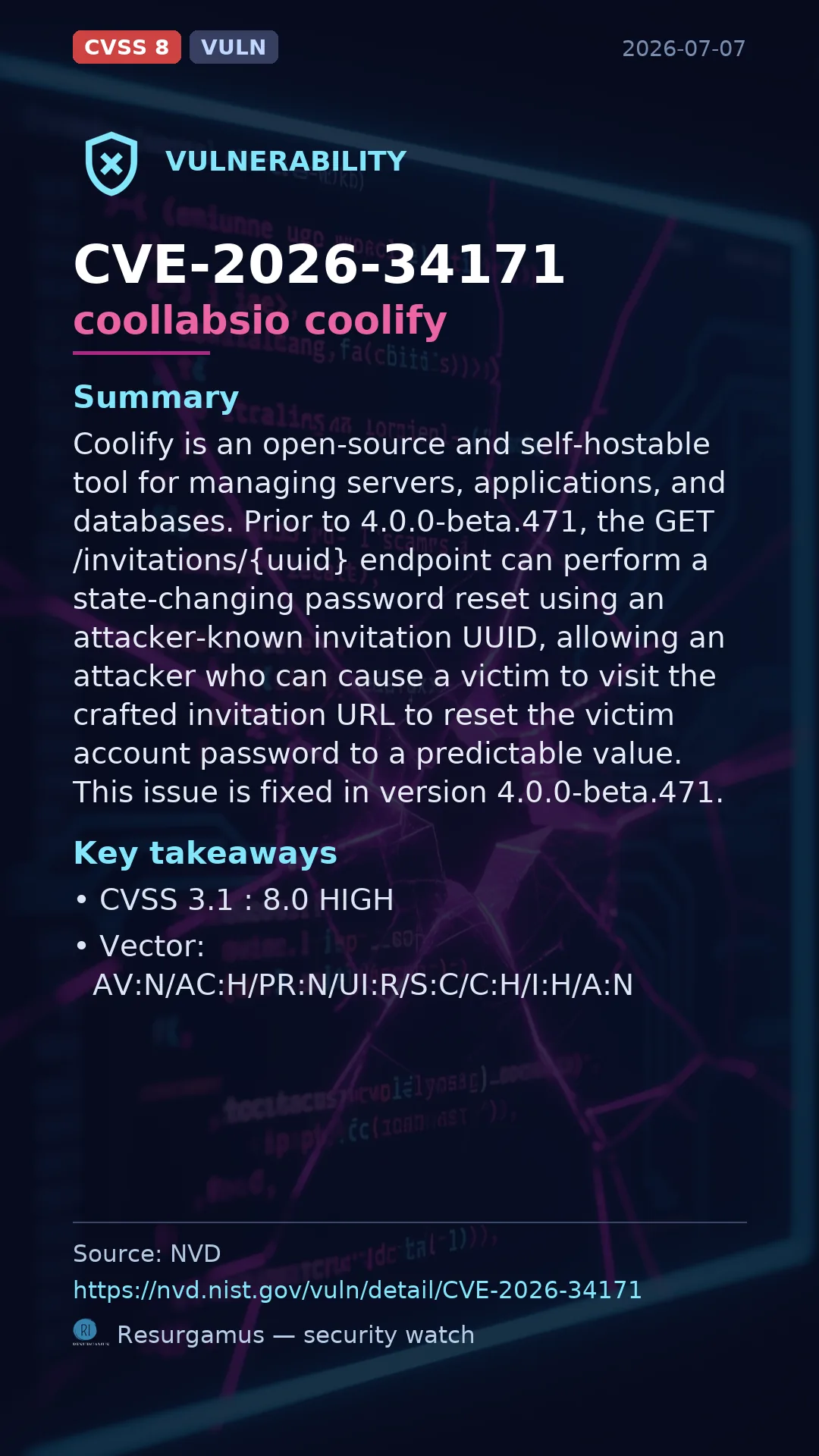 CVE-2026-34171 coollabsio coolify Vulnerability
