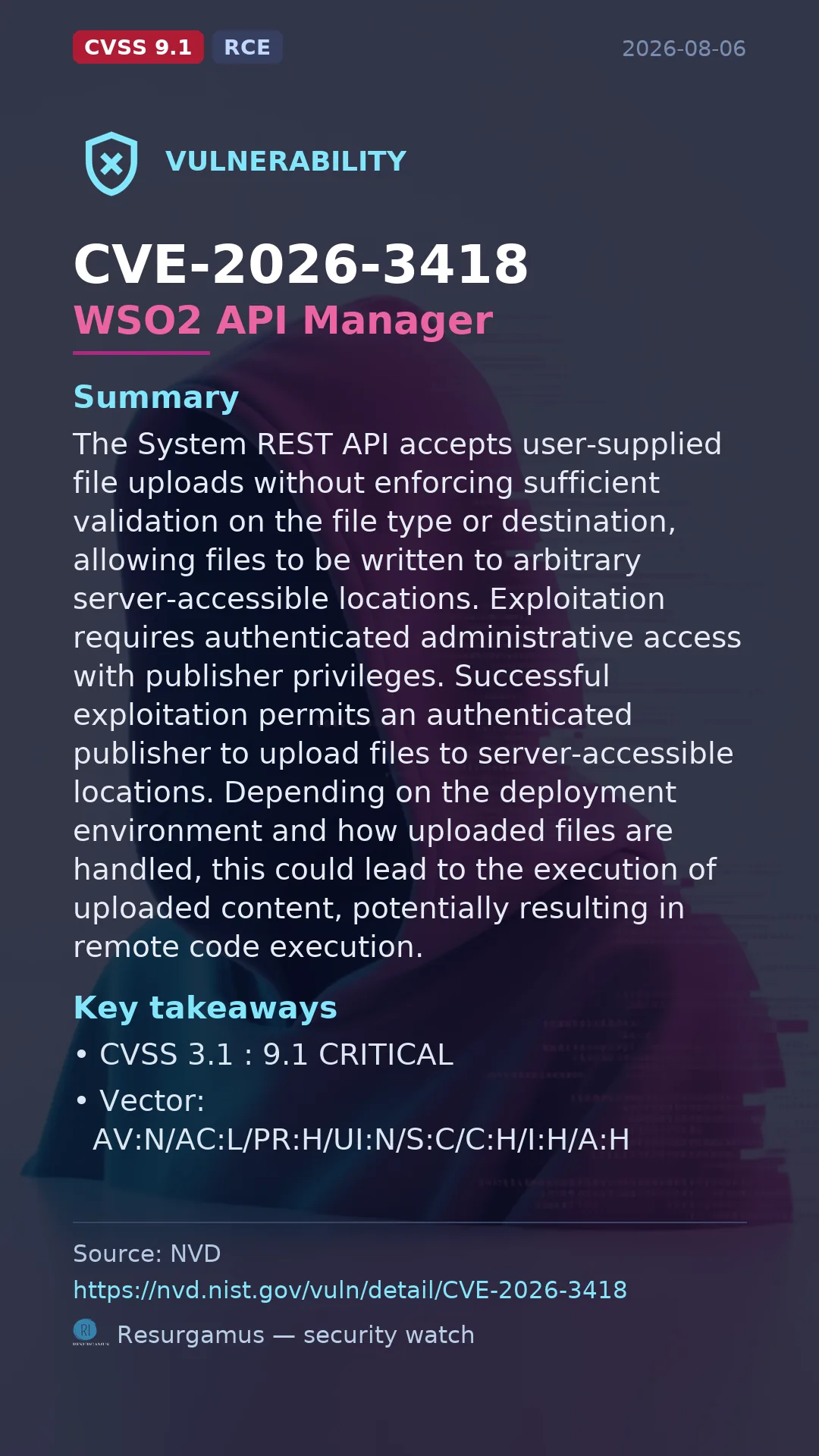CVE-2026-3418 WSO2 API Manager Vulnerability
