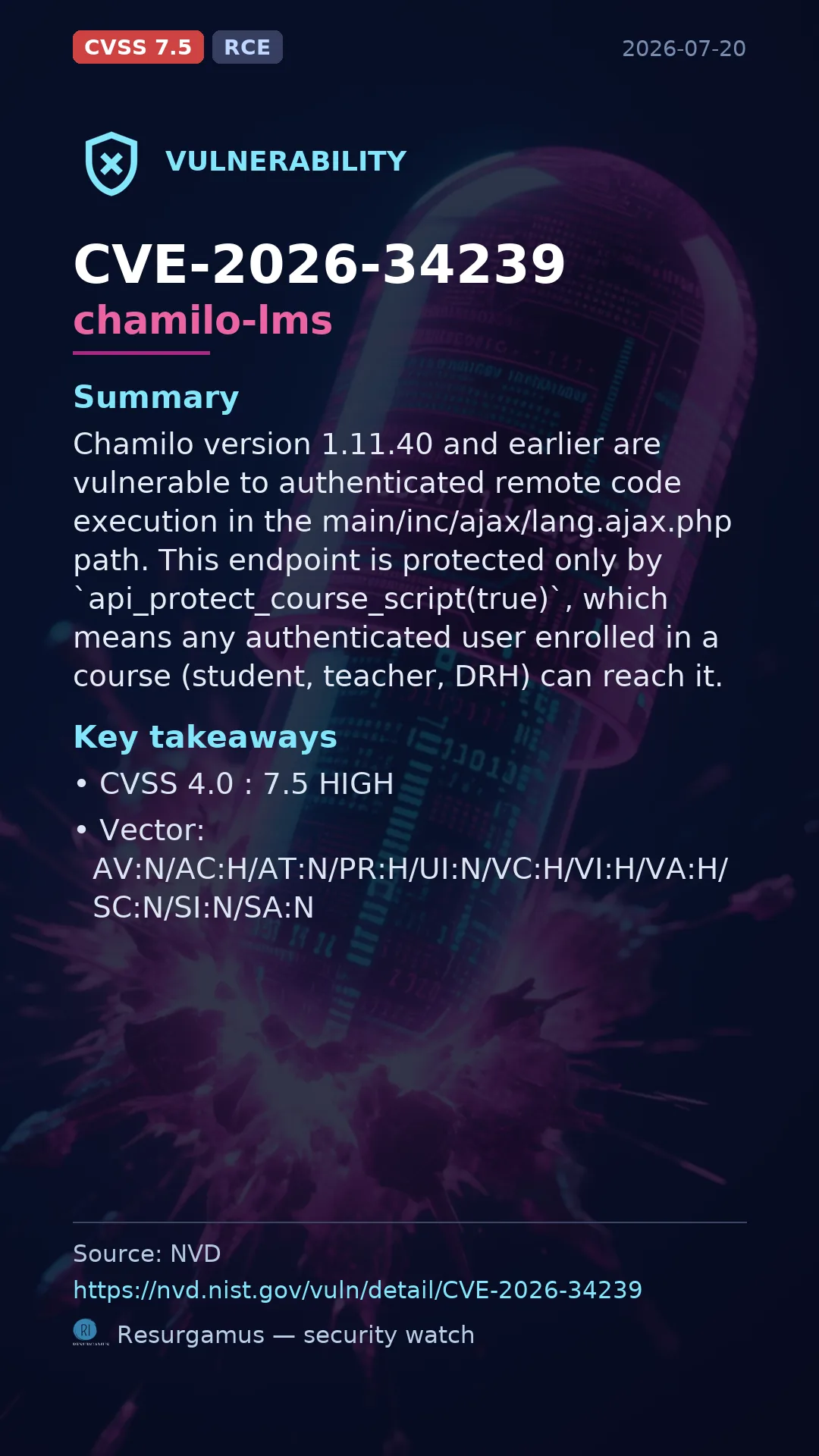 CVE-2026-34239 chamilo-lms Vulnerability