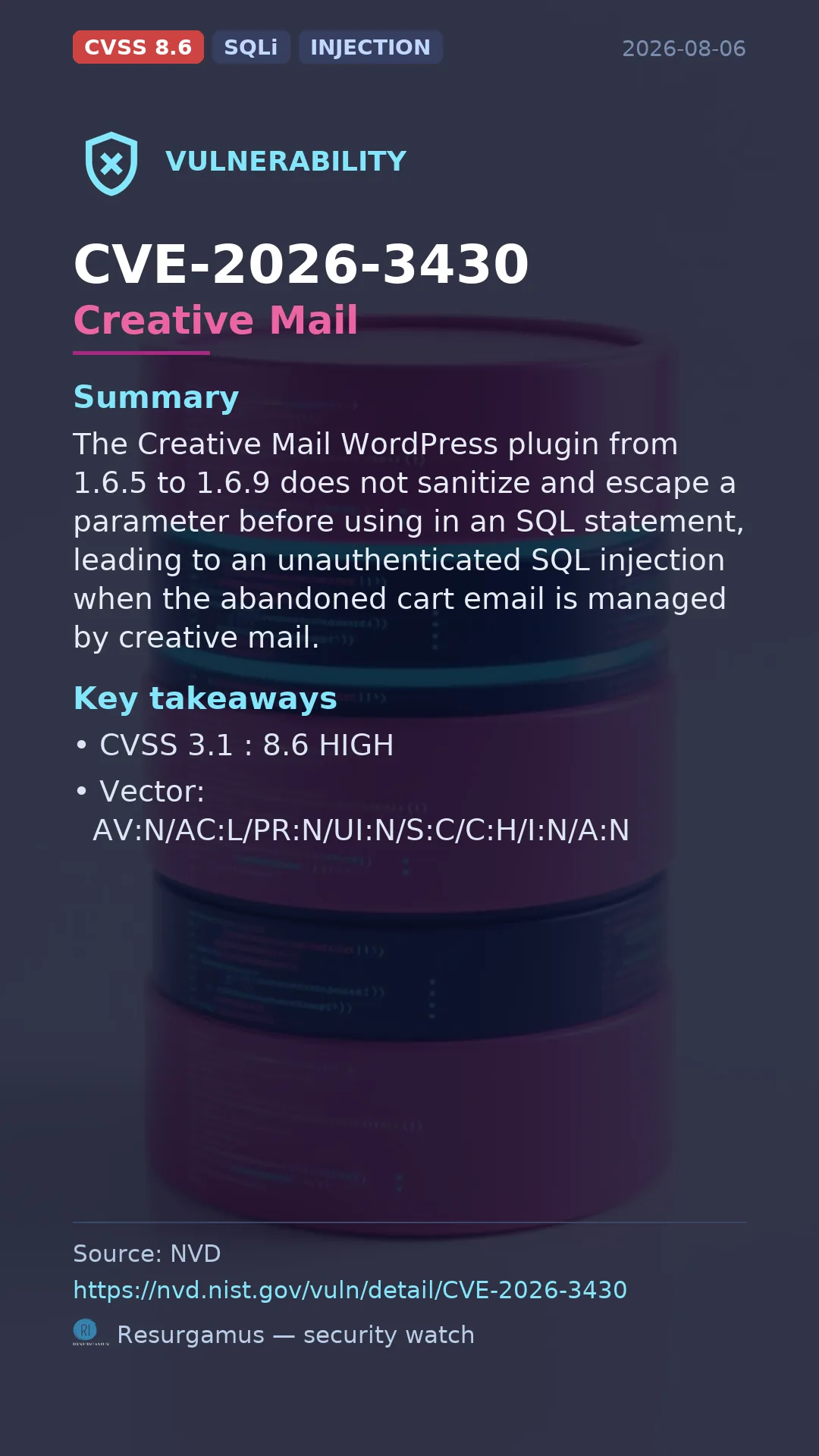 CVE-2026-3430 Creative Mail Vulnerability