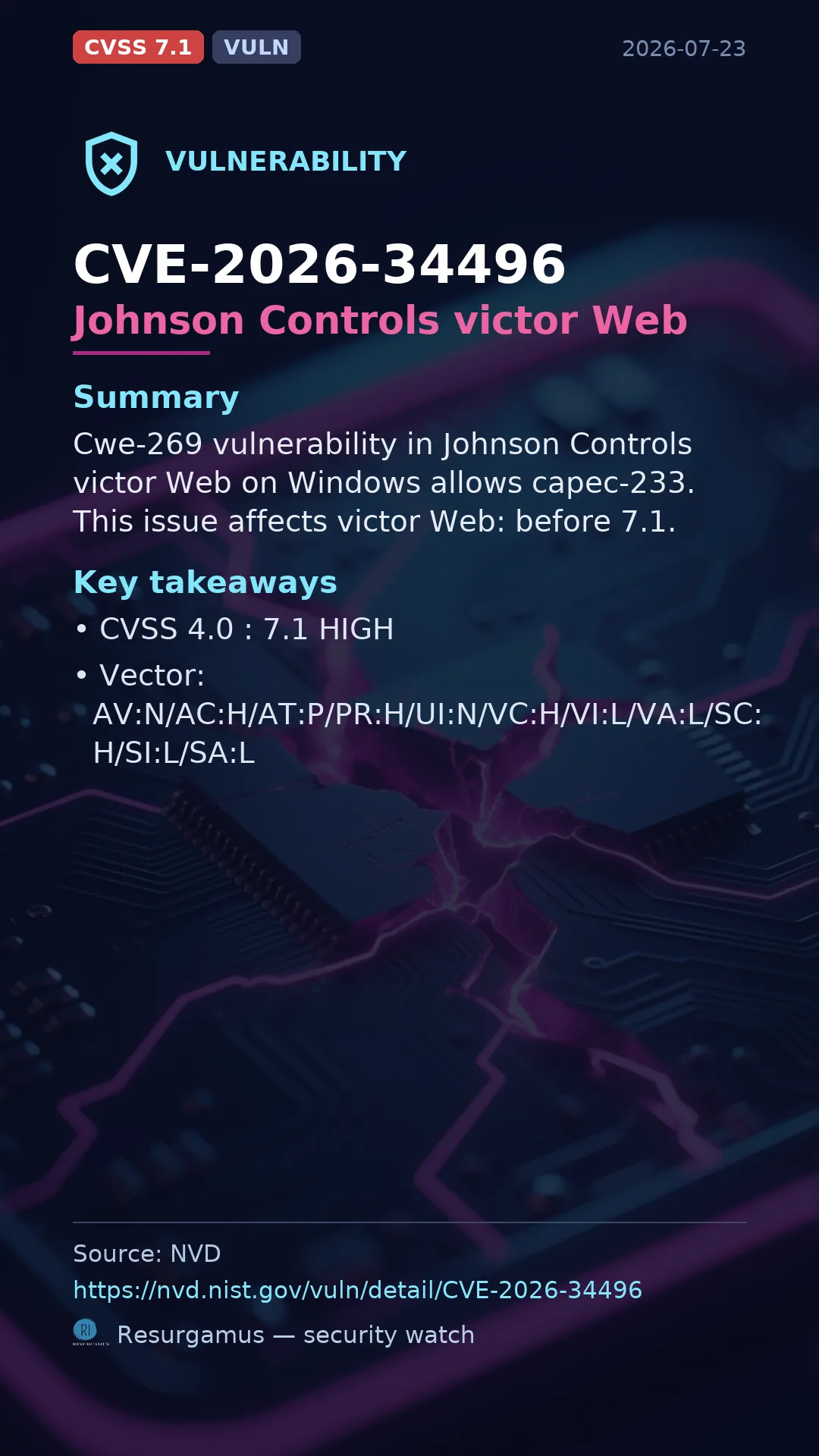 CVE-2026-34496 Johnson Controls victor Web Vulnerability