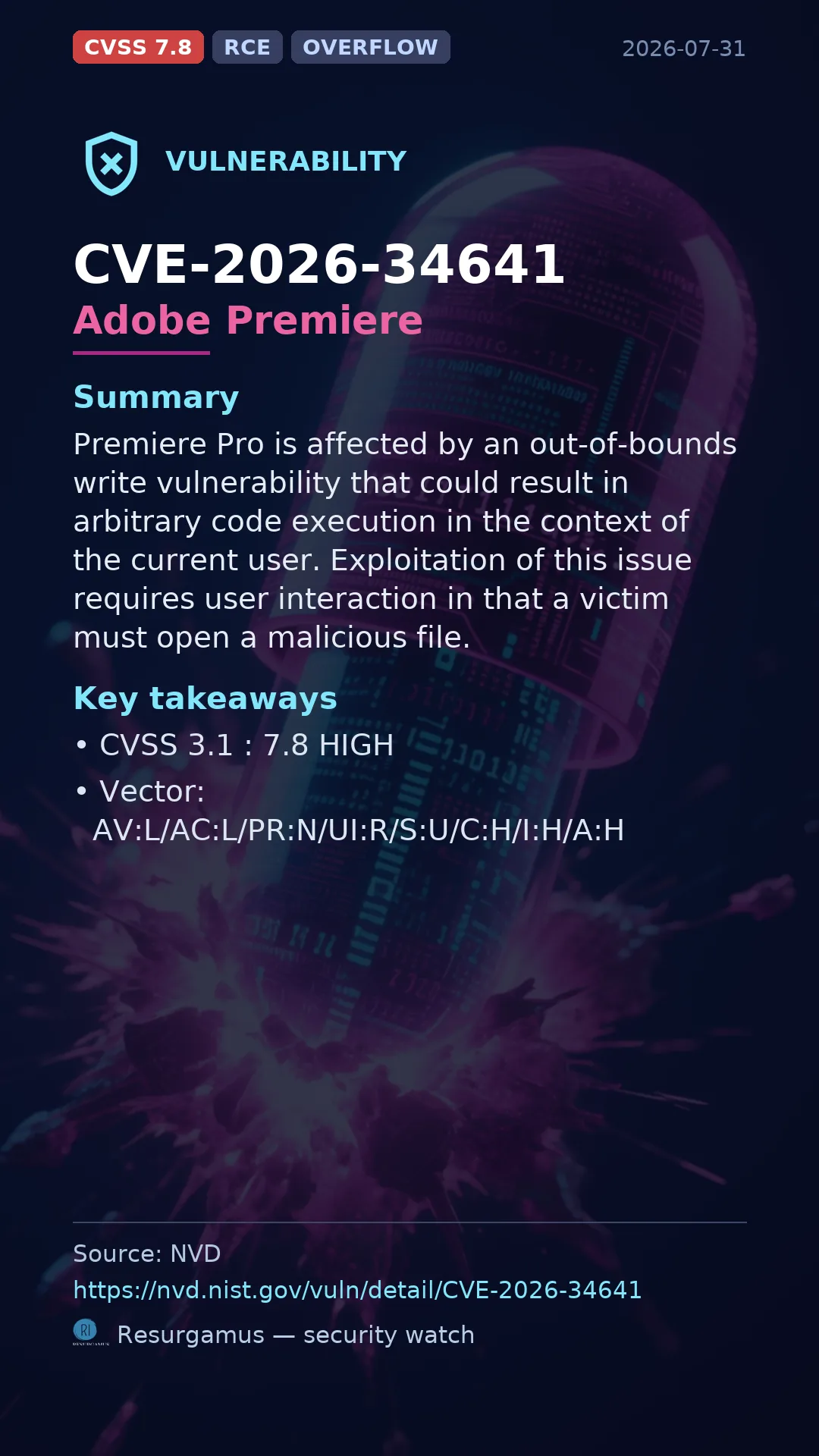 CVE-2026-34641 Adobe Premiere Vulnerability