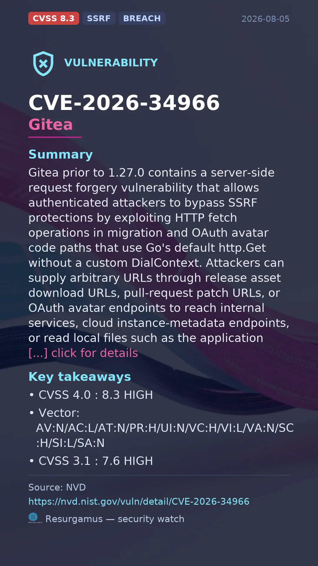 CVE-2026-34966 Gitea Vulnerability