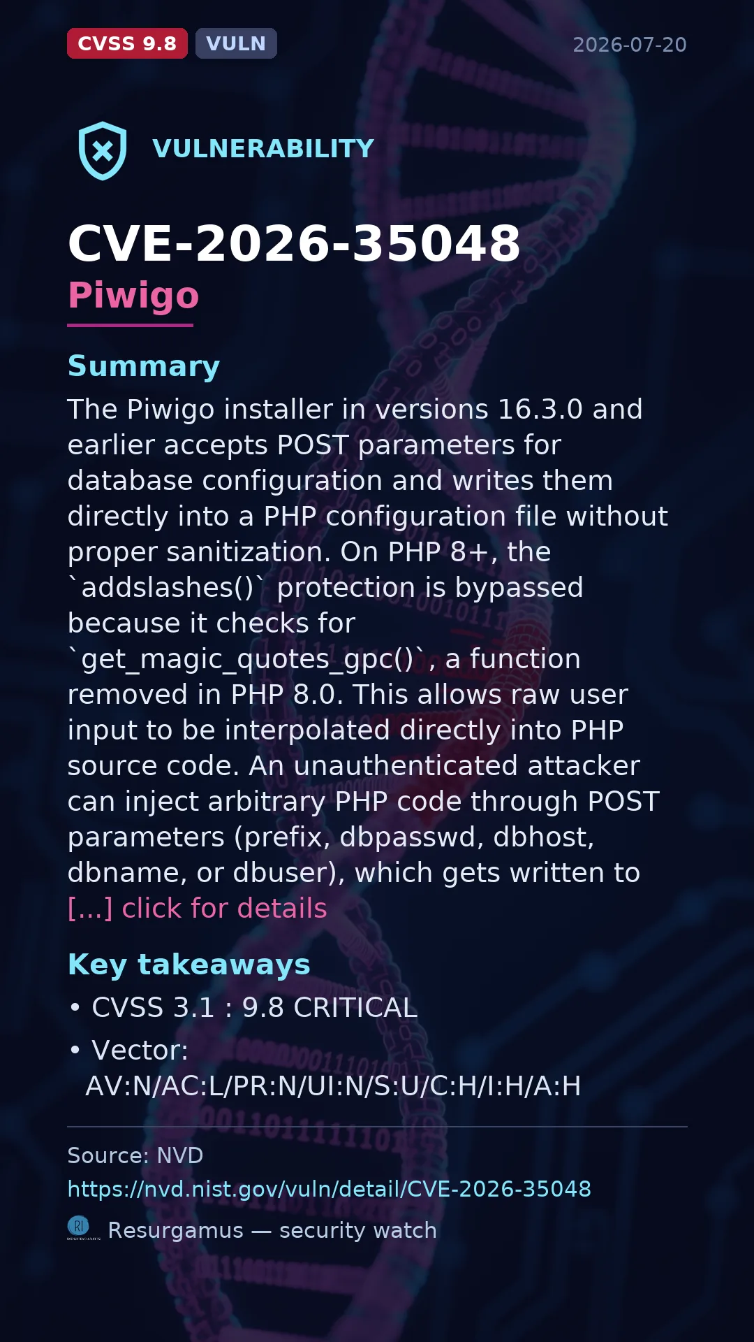 CVE-2026-35048 Piwigo Vulnerability