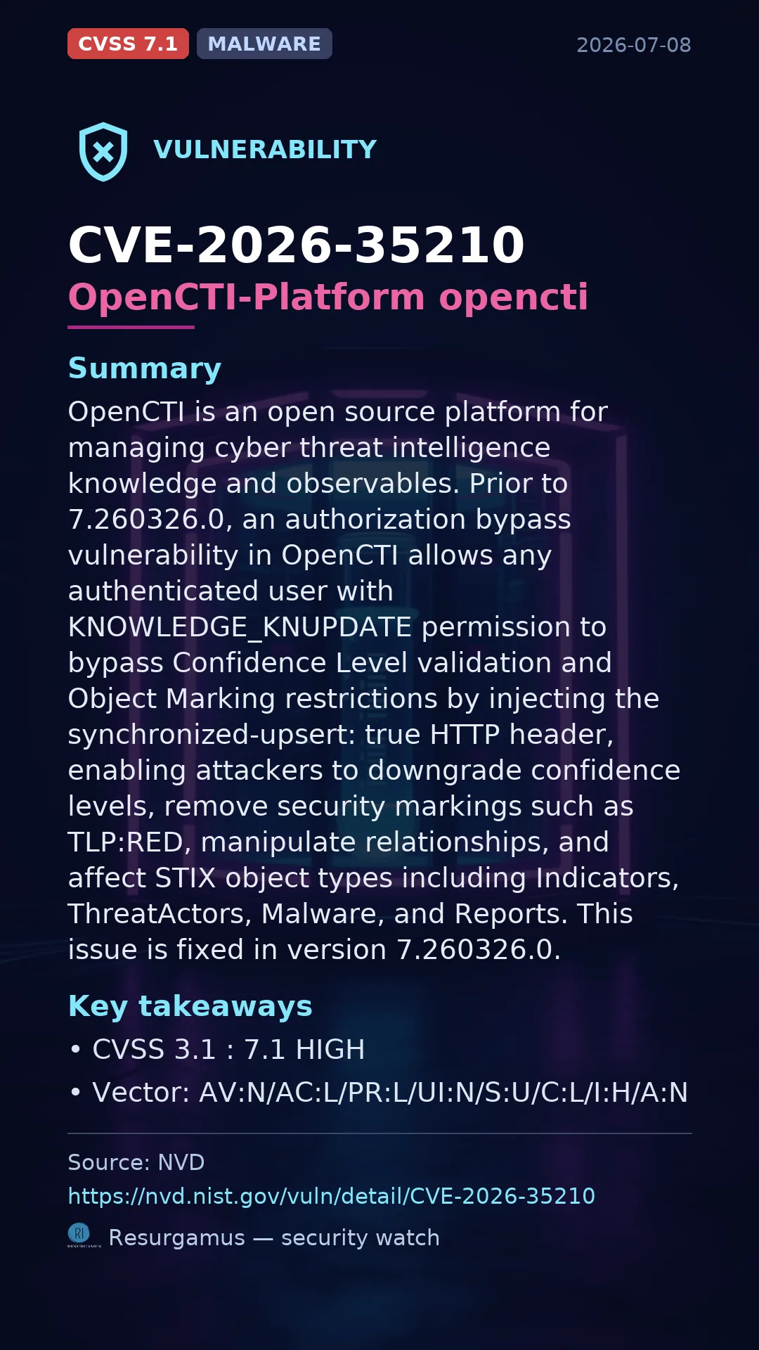 CVE-2026-35210 OpenCTI-Platform opencti Vulnerability