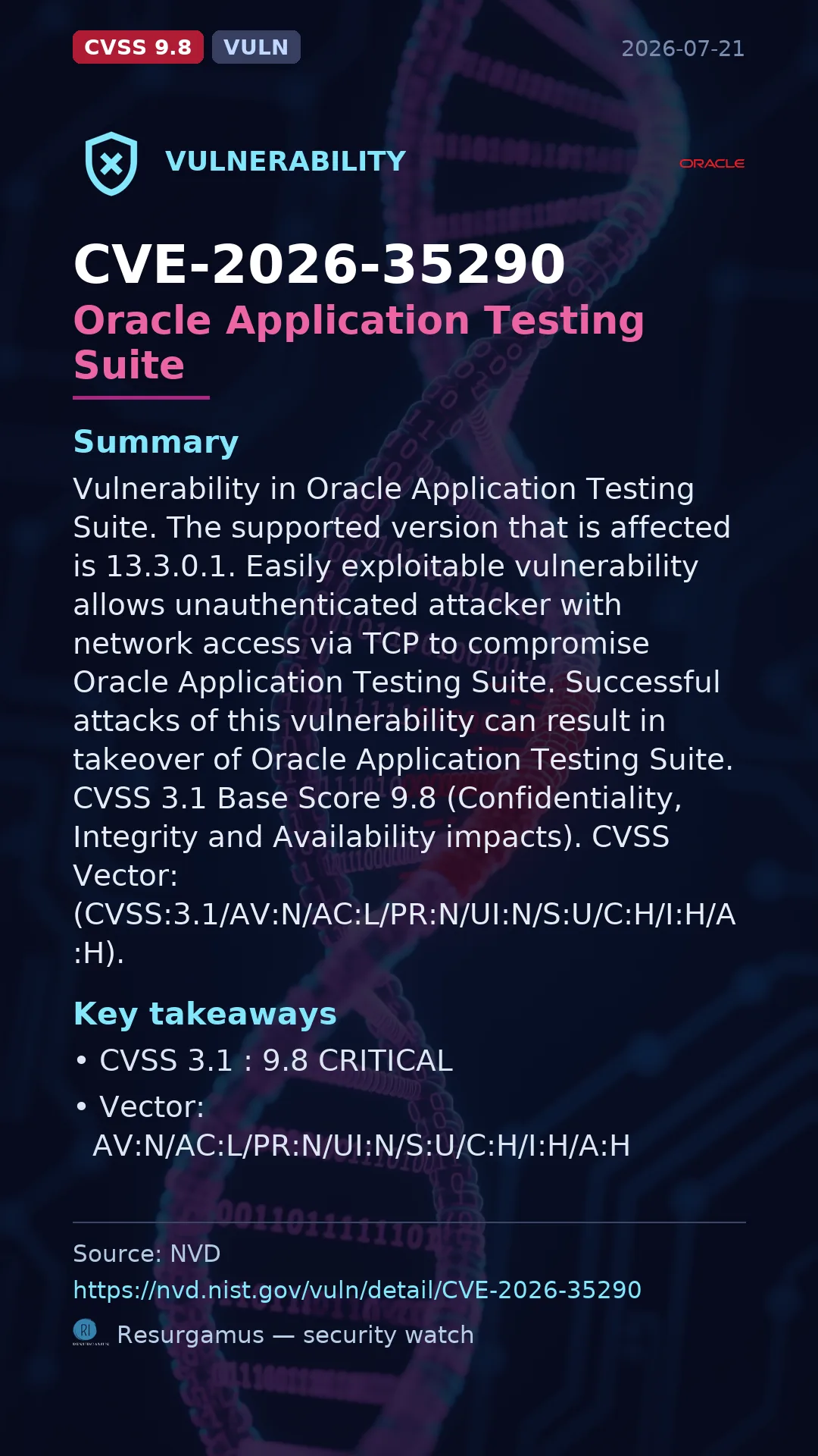CVE-2026-35290 Oracle Application Testing Suite Vulnerability